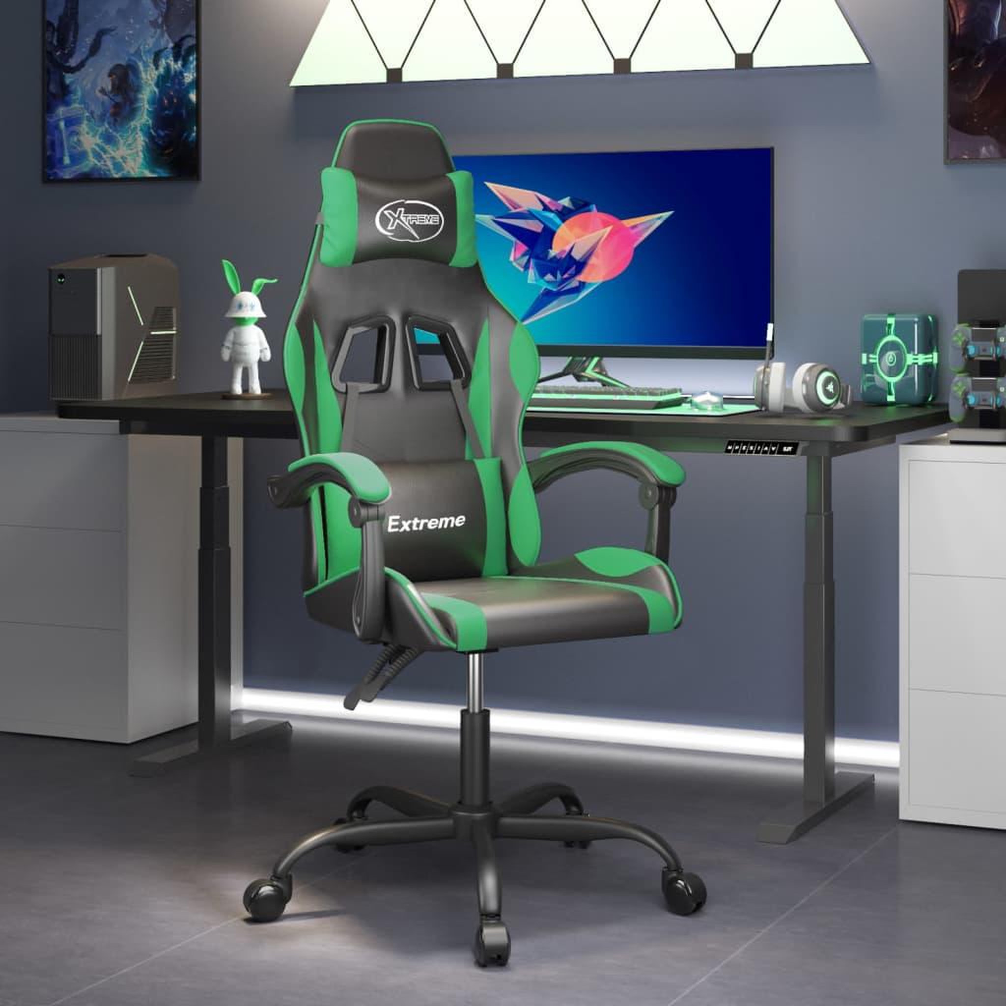 Voir la diapositive 1 : VIDAXL Chaise de jeu pivotante Noir et vert Similicuir