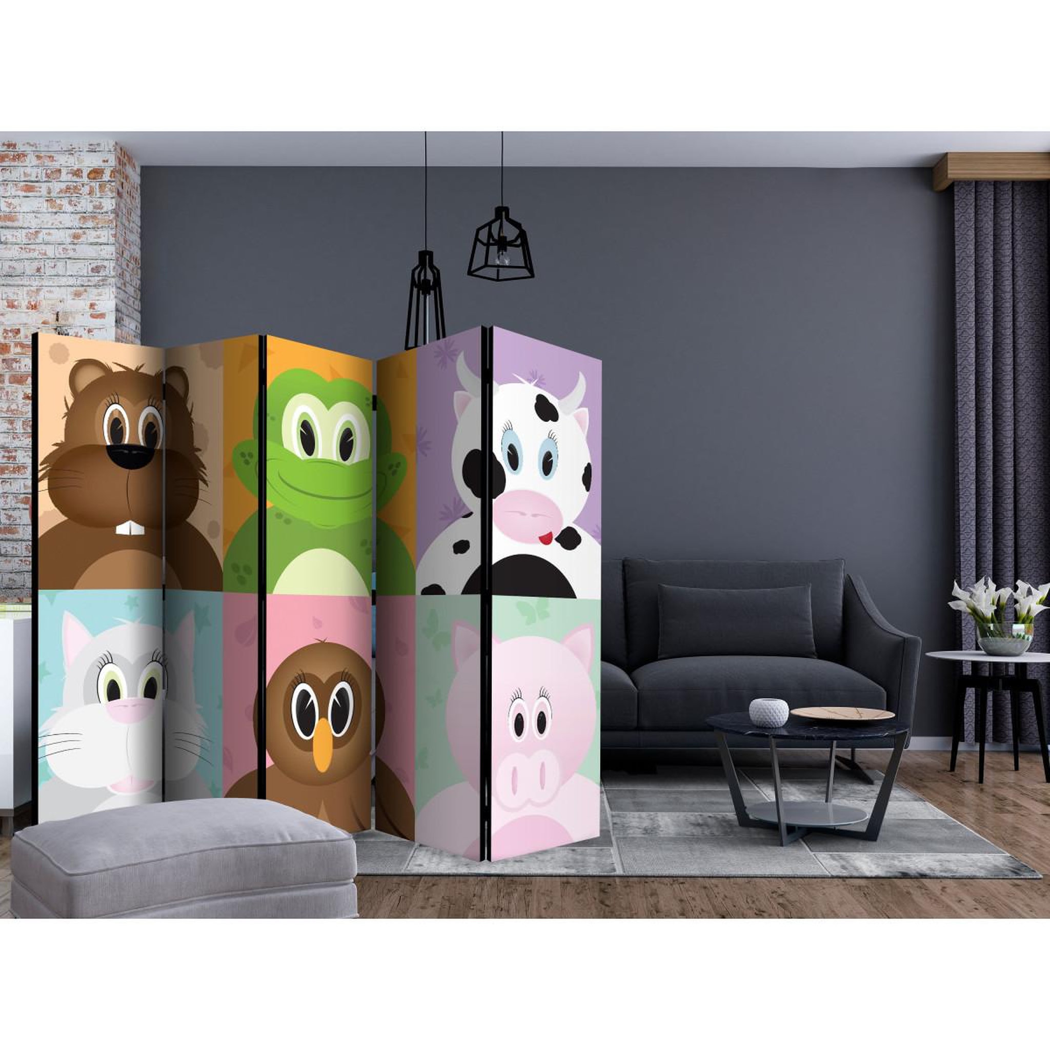 Voir la diapositive 2 : Paris Prix Paravent 5 volets  cheerful animals  172x225cm
