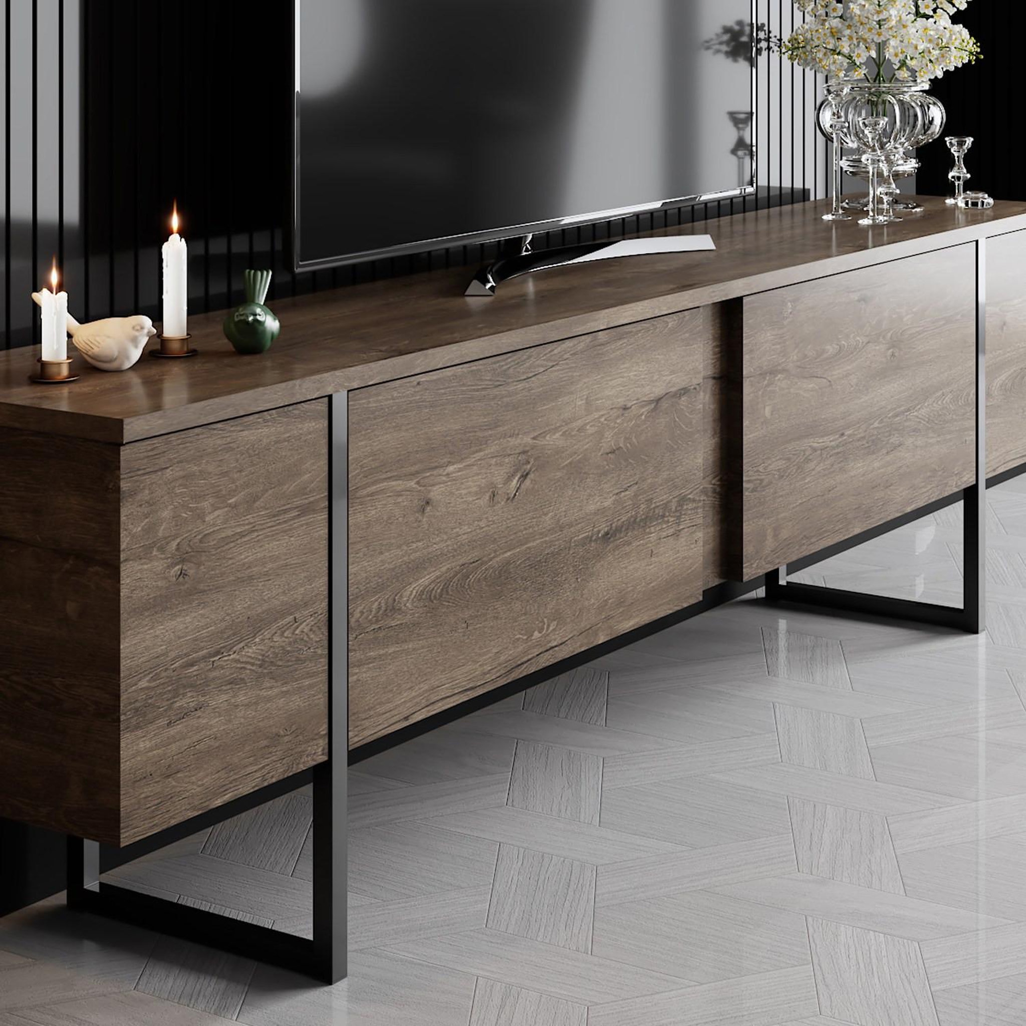 Voir la diapositive 4 : Habitat et Jardin Meuble tv en bois  luxe  - 180 x 30 x 50 cm - noyernoir