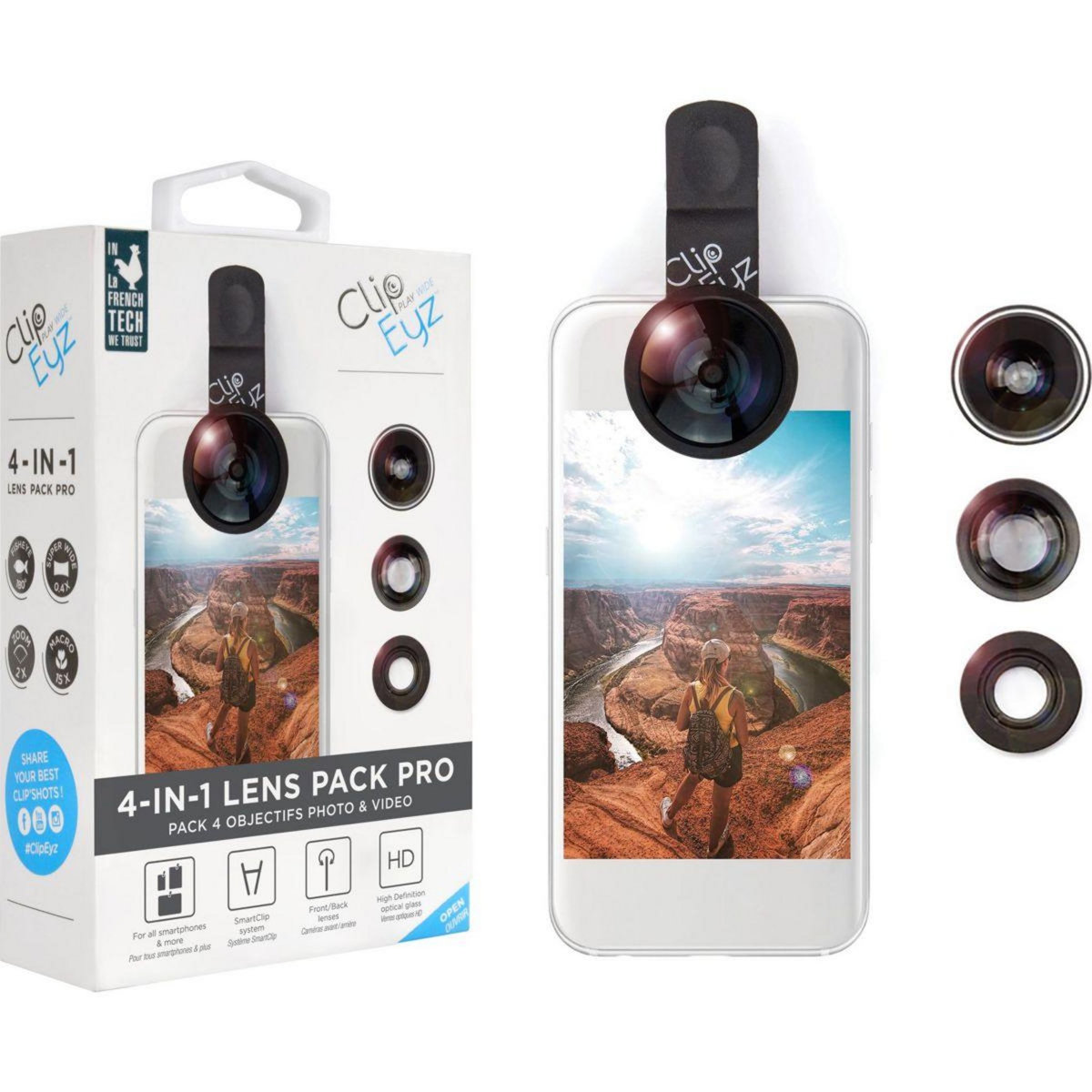 CLIPEYZ Objectif smartphone Pack 4x Objectifs Photo Smartphone noir