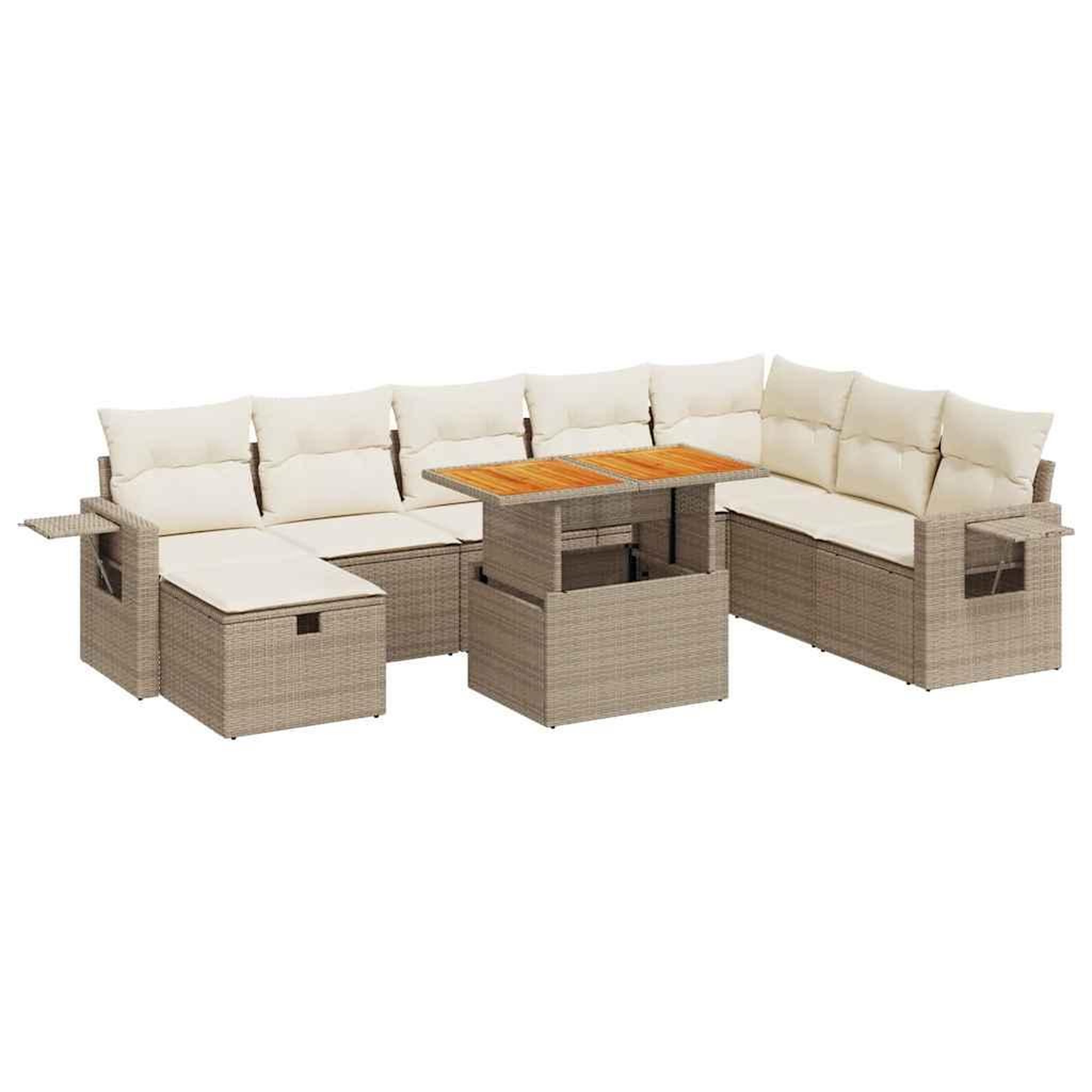 Voir la diapositive 2 : VIDAXL Salon de jardin avec coussins 9 pcs beige resine tressee acacia