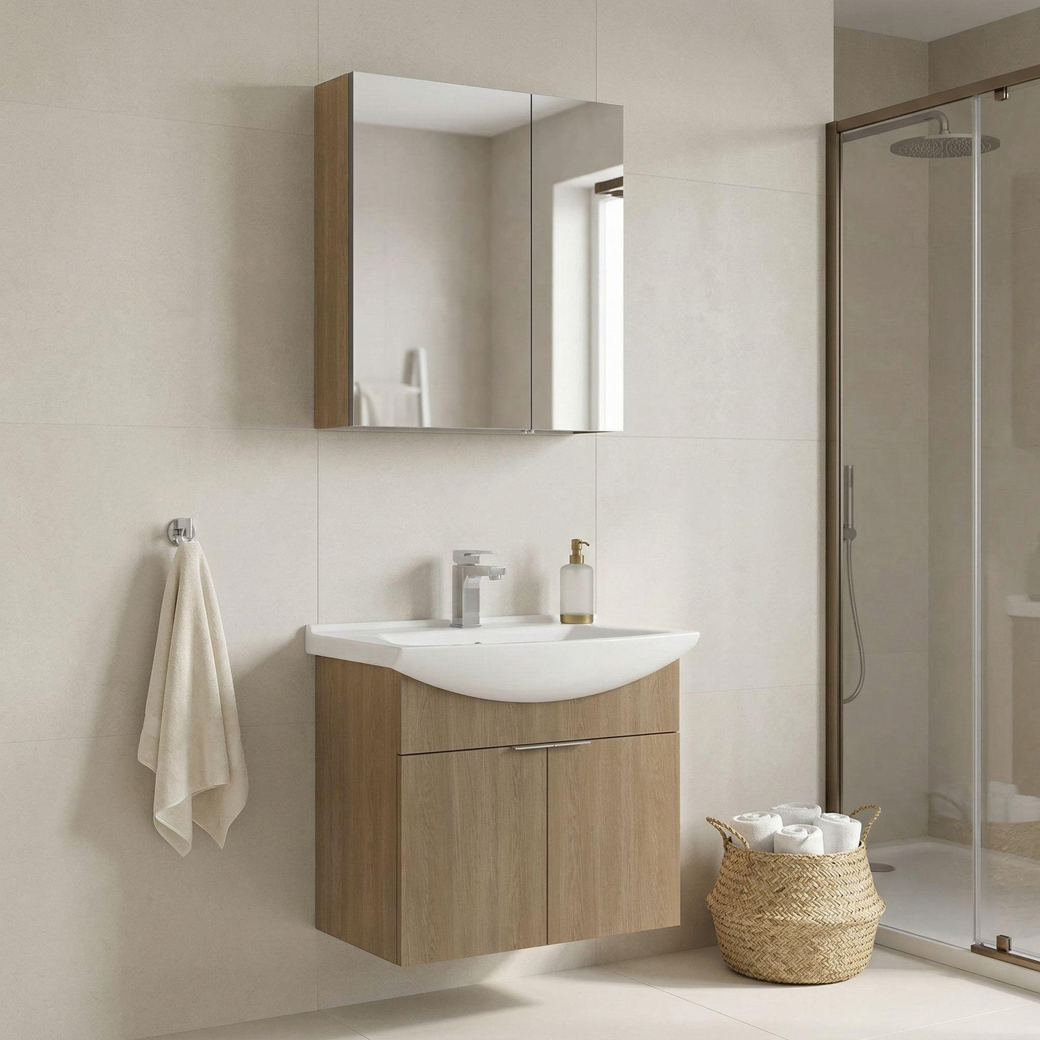 Voir la diapositive 2 : Habitat et Jardin Meuble avec simple vasque et miroir  Purus 65  - 65 x 50 x 58 cm - Oak