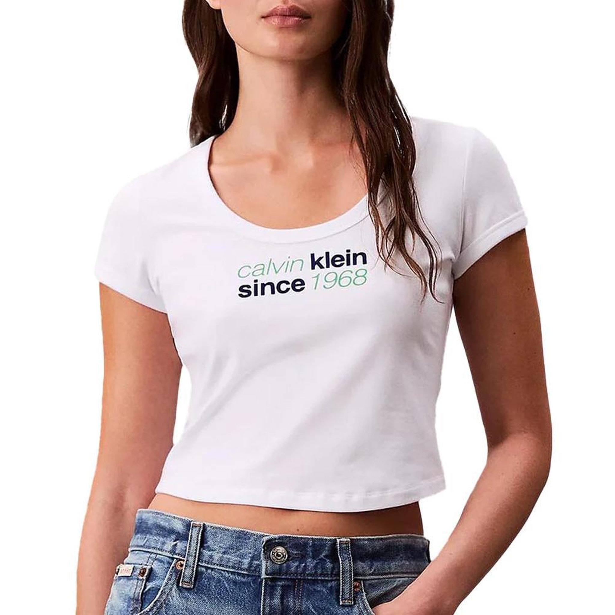 Voir la diapositive 1 : CALVIN KLEIN JEANS T-Shirt Blanc Femme Calvin Klein Jeans Baby Tee