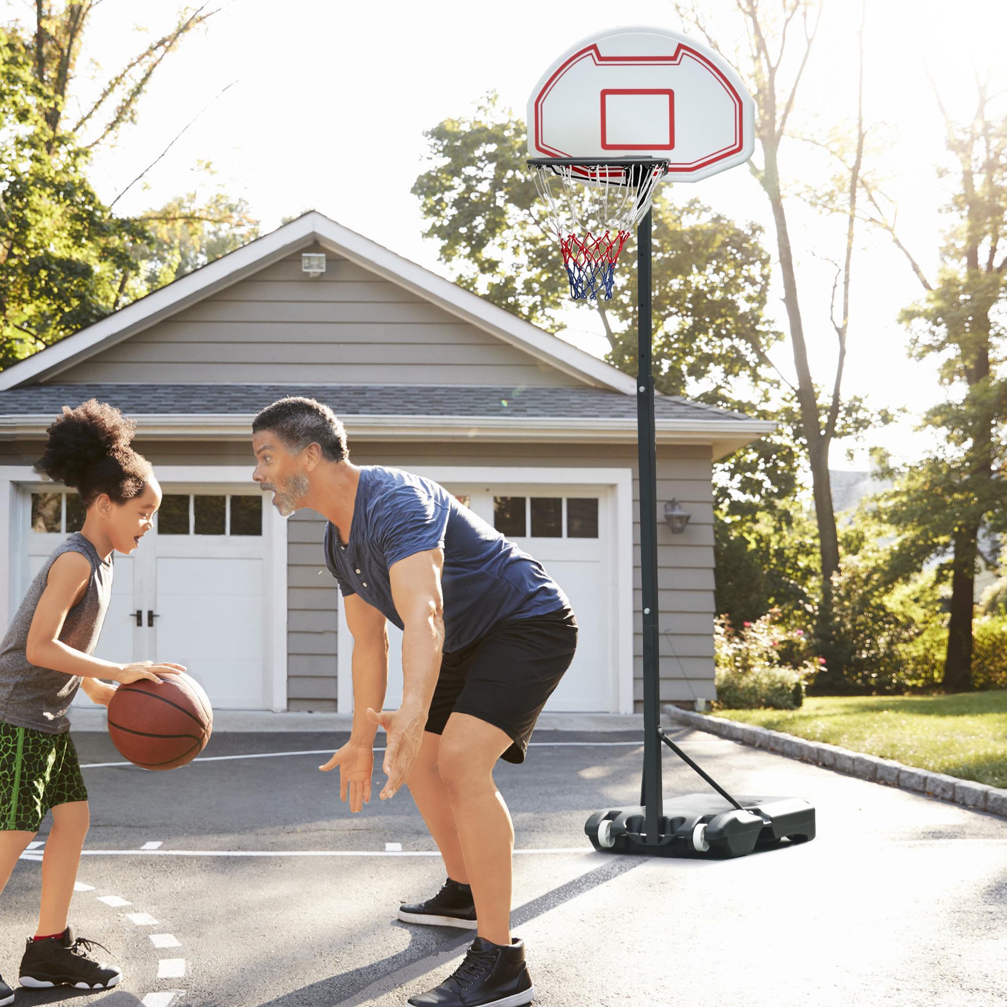 Voir la diapositive 2 : HOMCOM Panier de Basket-Ball sur pied avec poteau panneau, base de lestage sur roulettes hauteur réglable 1,9 - 2,5 m noir blanc