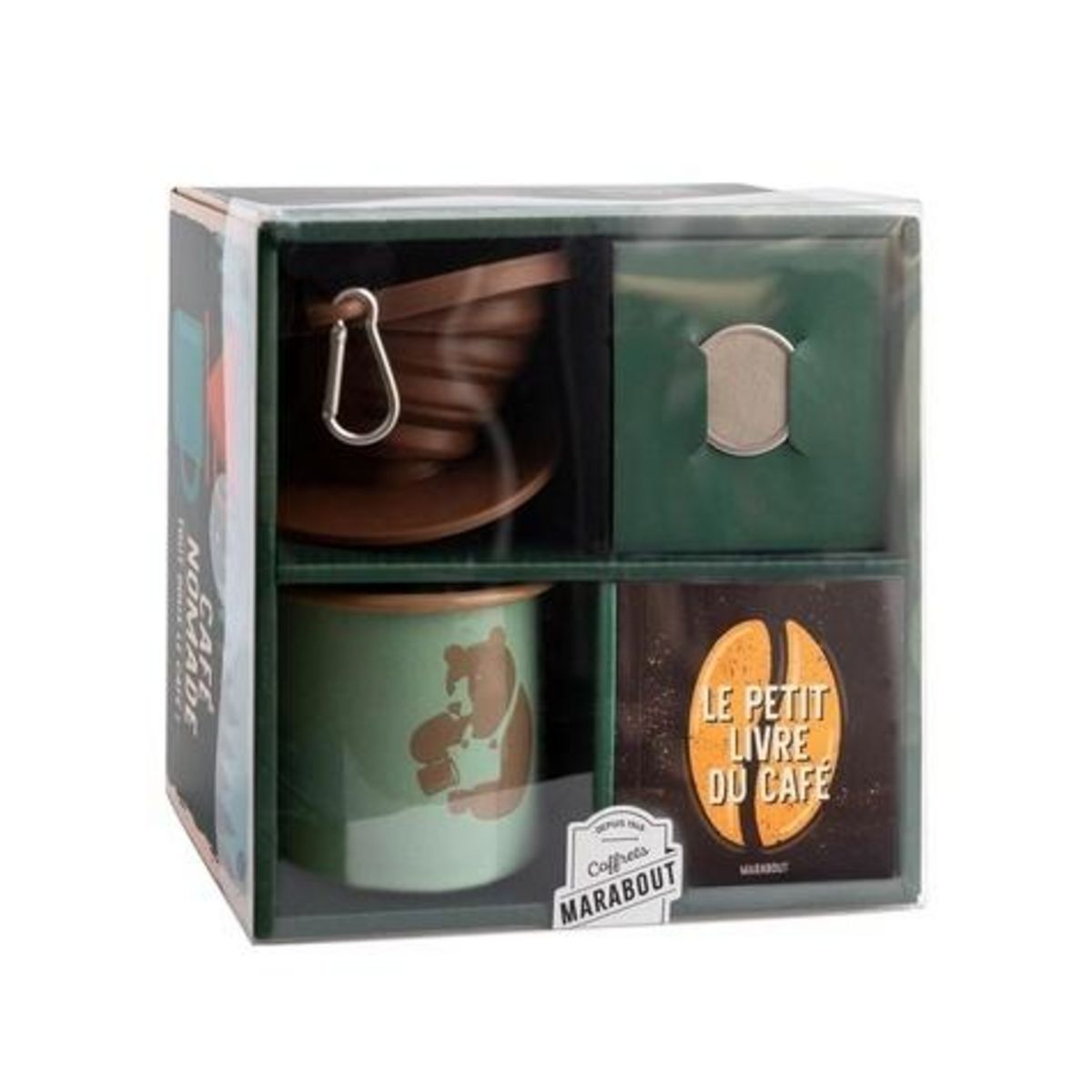 CAFE NOMADE. CE COFFRET CONTIENT : 1 MUG EMAILLE, 1 FILTRE EN SILICONE, 1 FILTRE EN INOX ET 1 LIVRE SUR LA DEGUSTATION DU CAFE, Racineux Sébastien