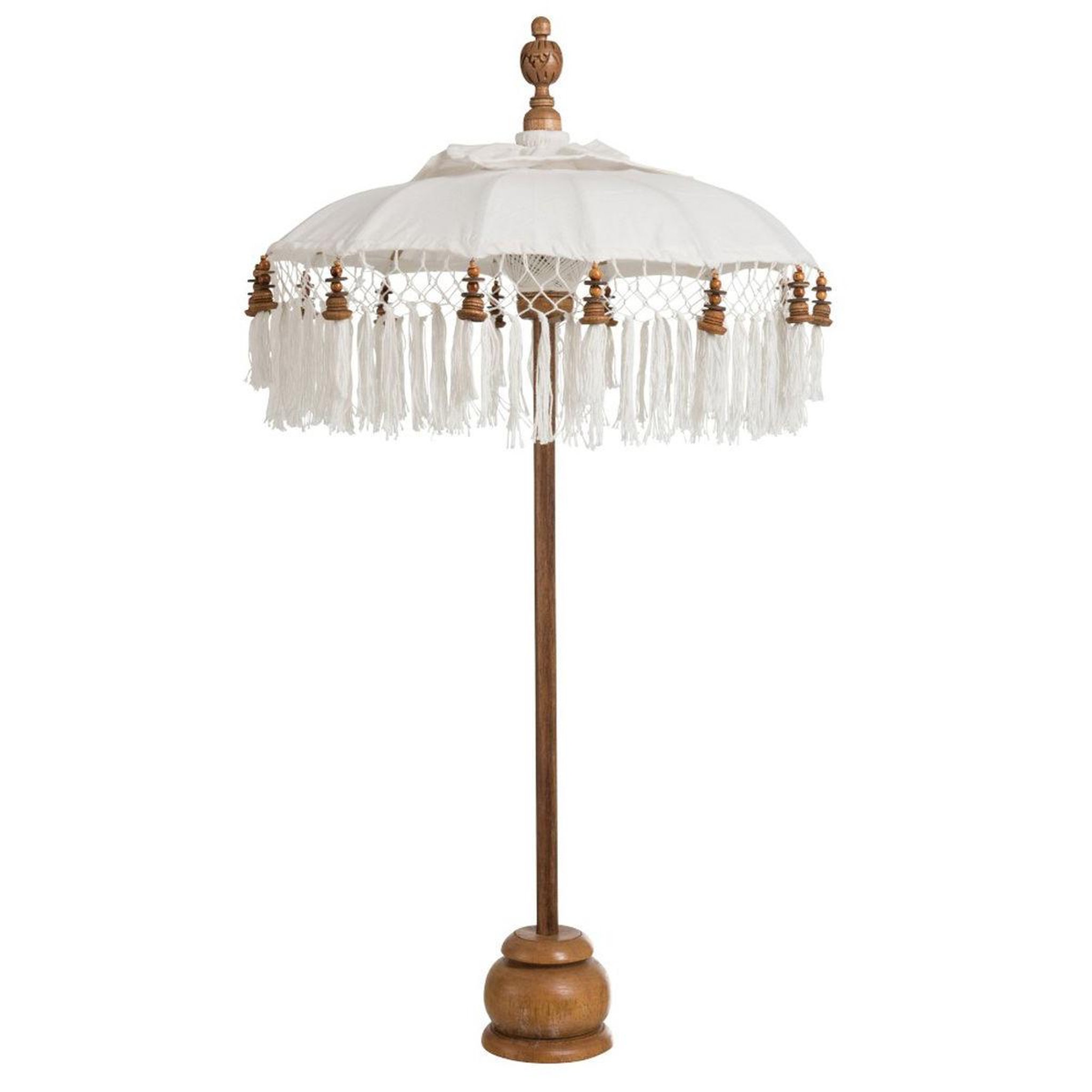 Voir la diapositive 1 : J-LINE Parasol déco  pompons  90cm blanc & naturel