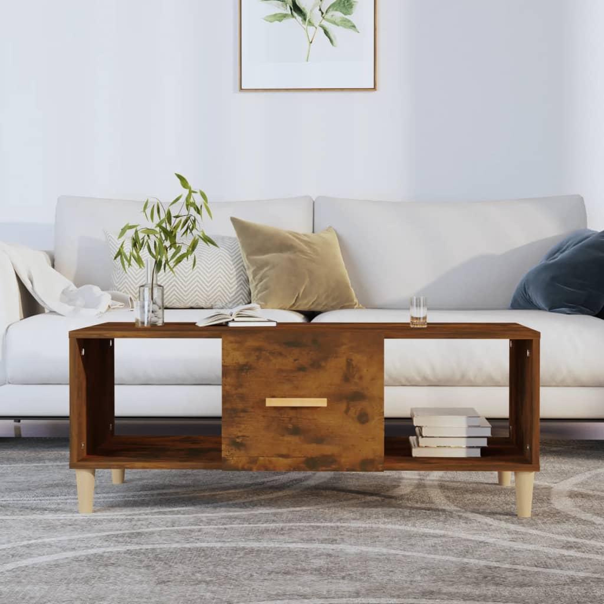 Voir la diapositive 1 : VIDAXL Table basse chene fume 102x50x40 cm bois d'ingenierie