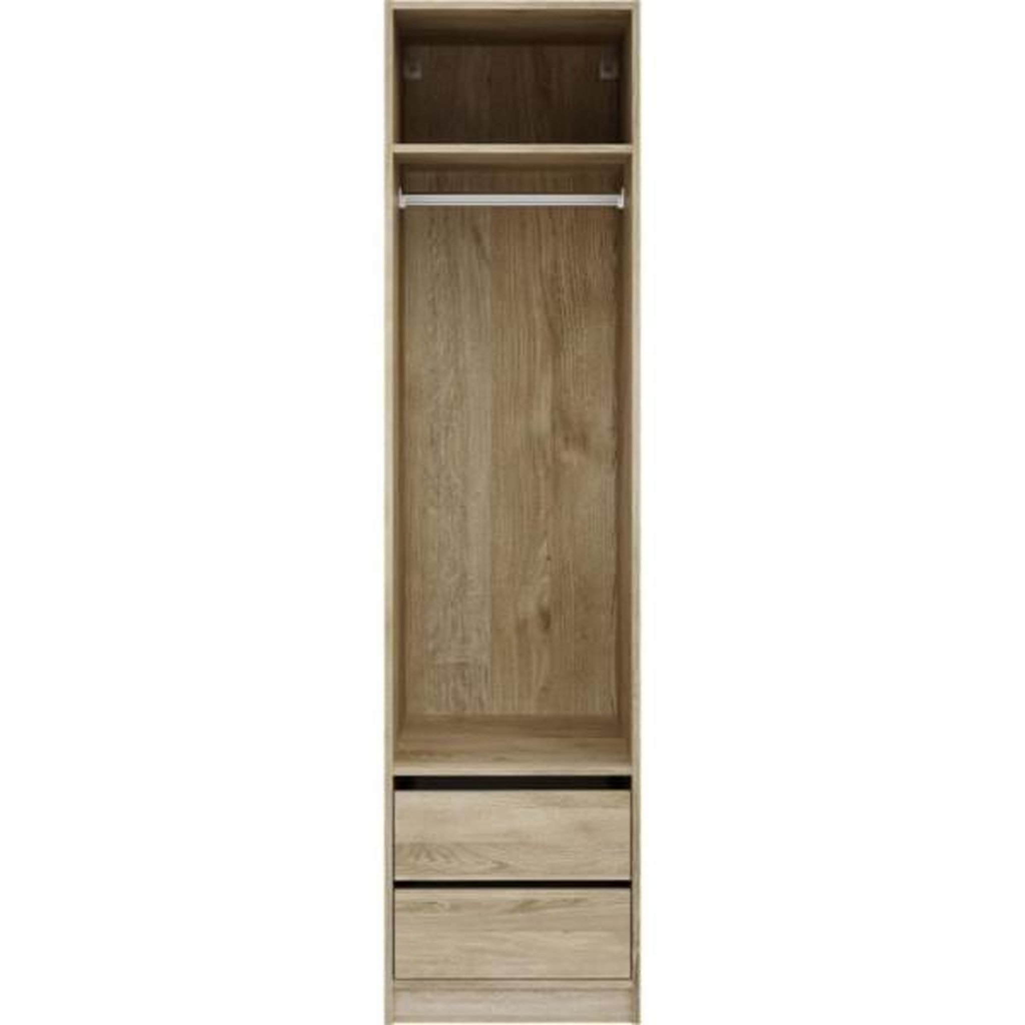 Voir la diapositive 6 : MARKET24 Dressing - Décor Chene - 2 tiroirs - 2 étageres - 1 tringle - L50 x P57 x H200 cm