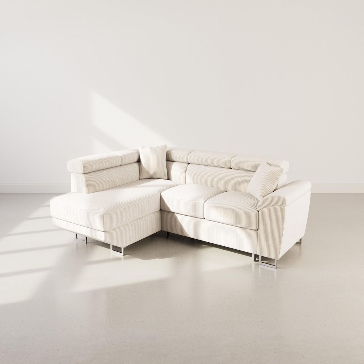 BEST MOBILIER Baoji - canapé d'angle gauche 5 places convertible avec têtières et coffre en velours côtelé