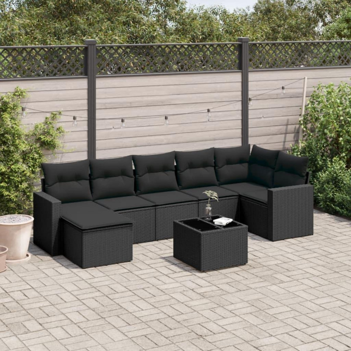 VIDAXL Salon de jardin 8 pcs avec coussins noir resine tressee