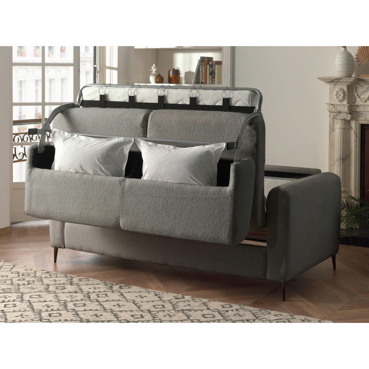 LISA DESIGN Owen - canapé 3 places convertible express couchage quotidien 140 cm matelas 12 cm en tissu bouclette