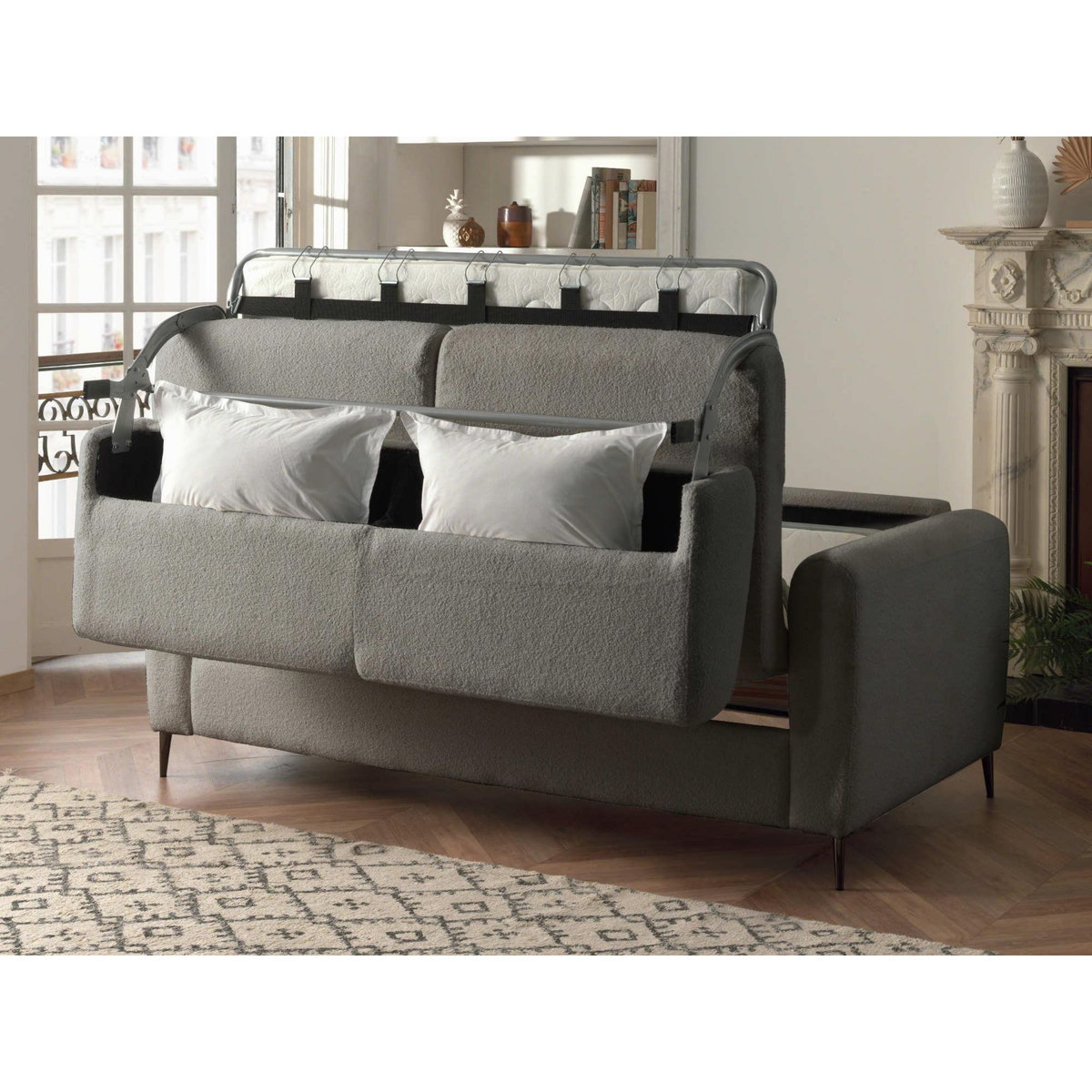 LISA DESIGN Owen - canapé 3 places convertible express couchage quotidien 140 cm matelas 12 cm en tissu bouclette