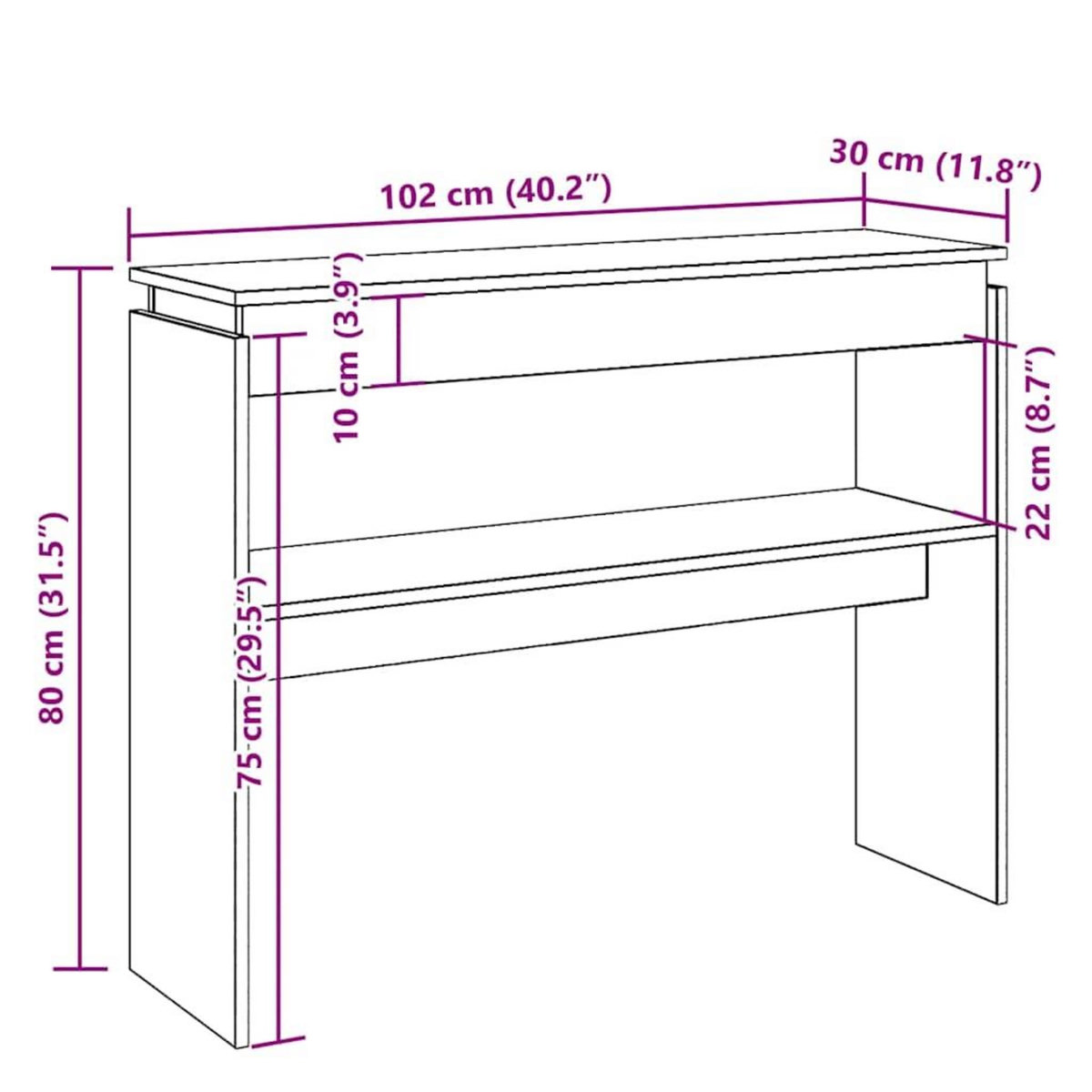 VIDAXL Table console vieux bois 80x30x102 cm bois d'ingenierie