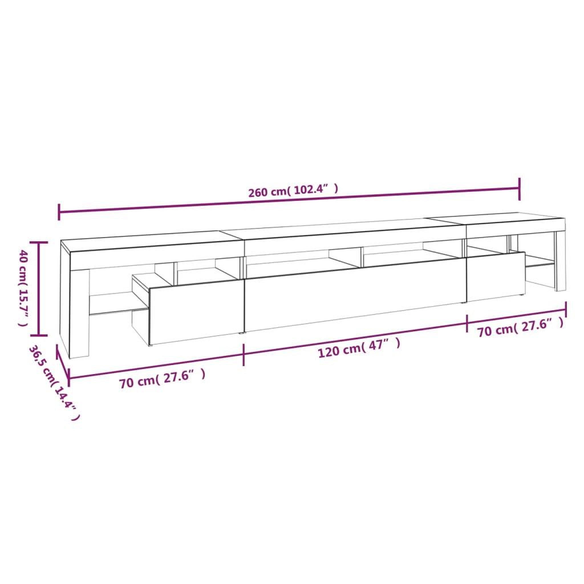 Voir la diapositive 6 : VIDAXL Meuble TV avec lumieres LED Sonoma gris 260x36,5x40 cm