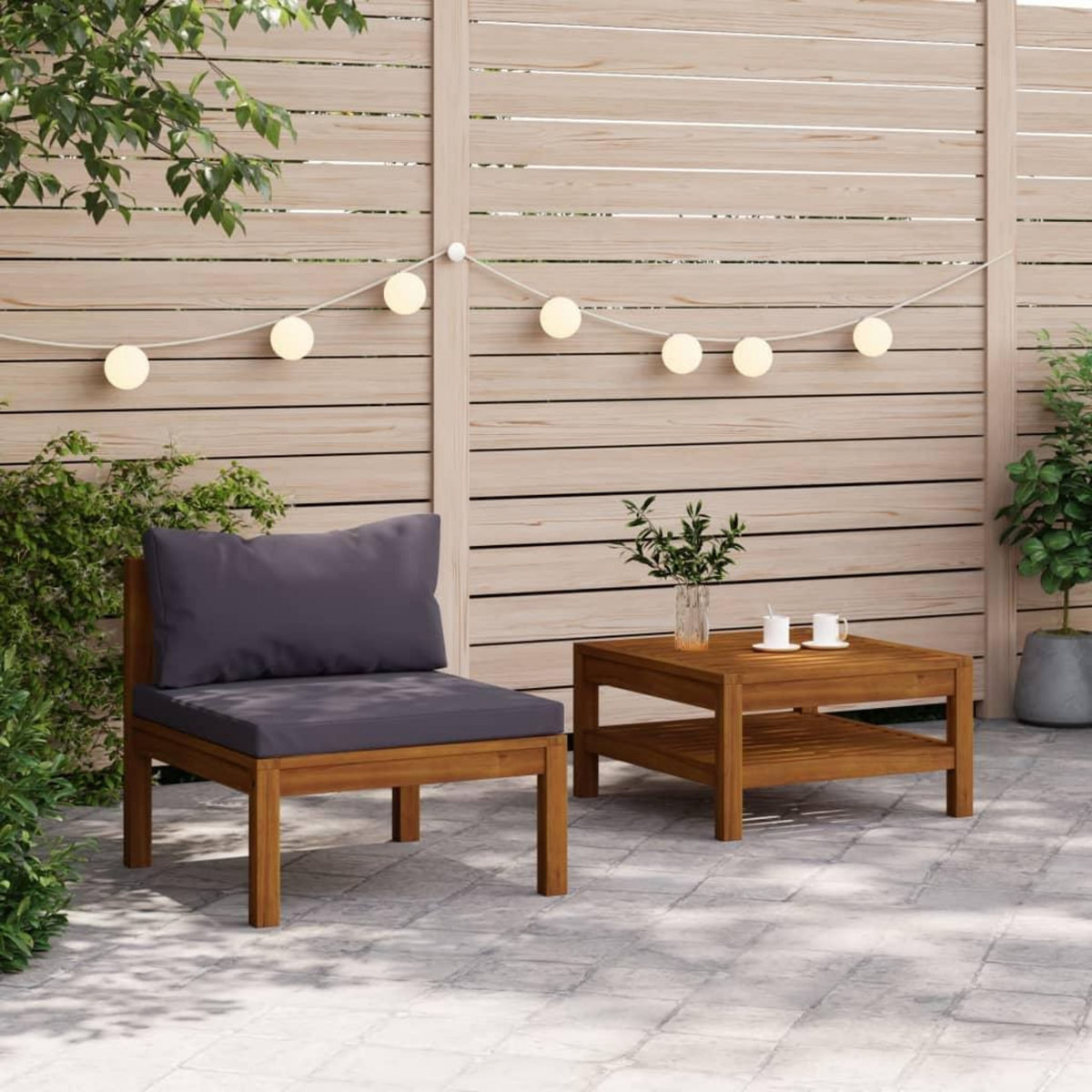 VIDAXL Salon de jardin 2 pcs avec coussins gris fonce Bois d'acacia
