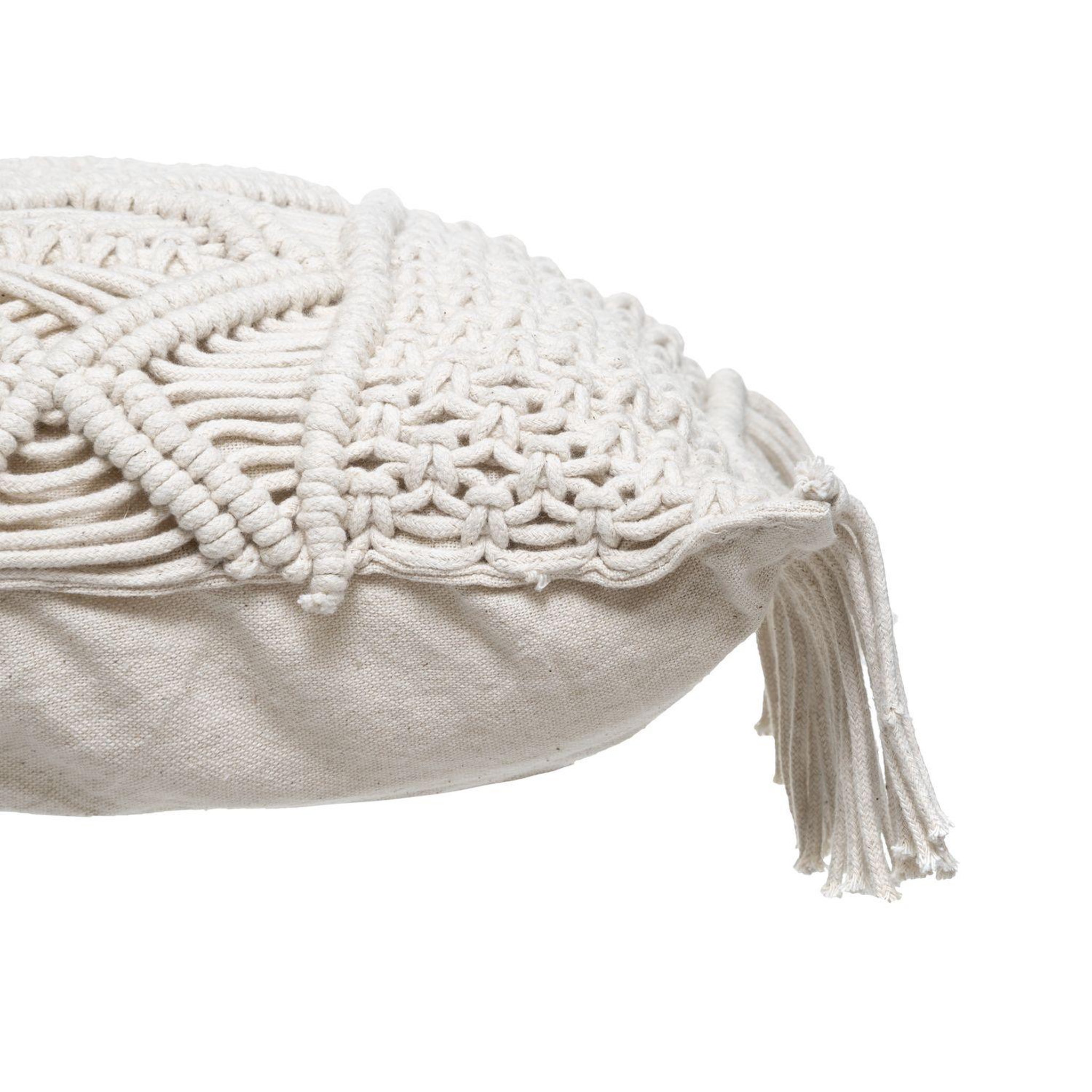 Voir la diapositive 3 : ATMOSPHERA Coussin macramé rectangulaire 30x50cm palm avec franges - blanc ivoire