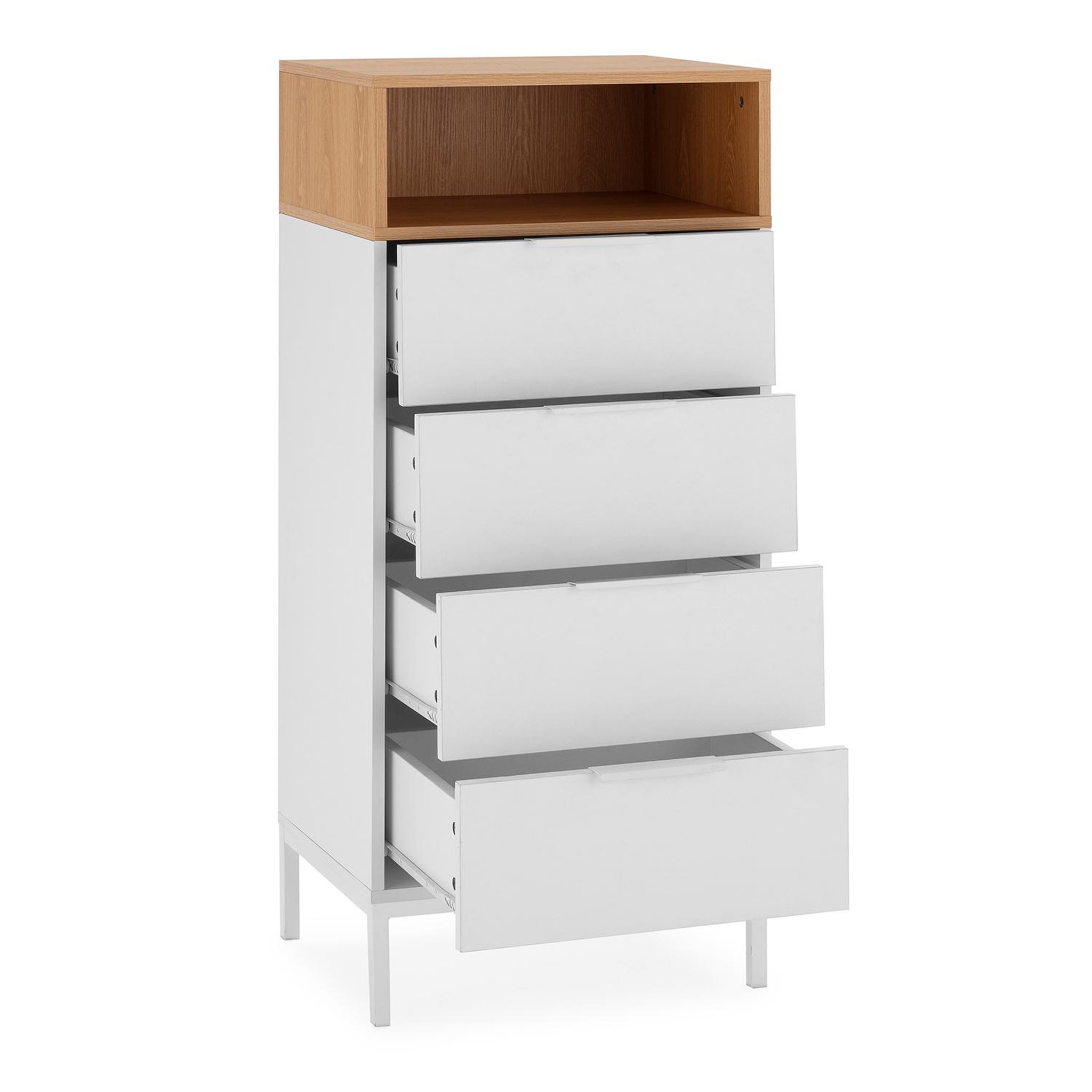 Voir la diapositive 3 : VS VENTA-STOCK Commode haute Nieve 4 tiroirs couleur Blanc