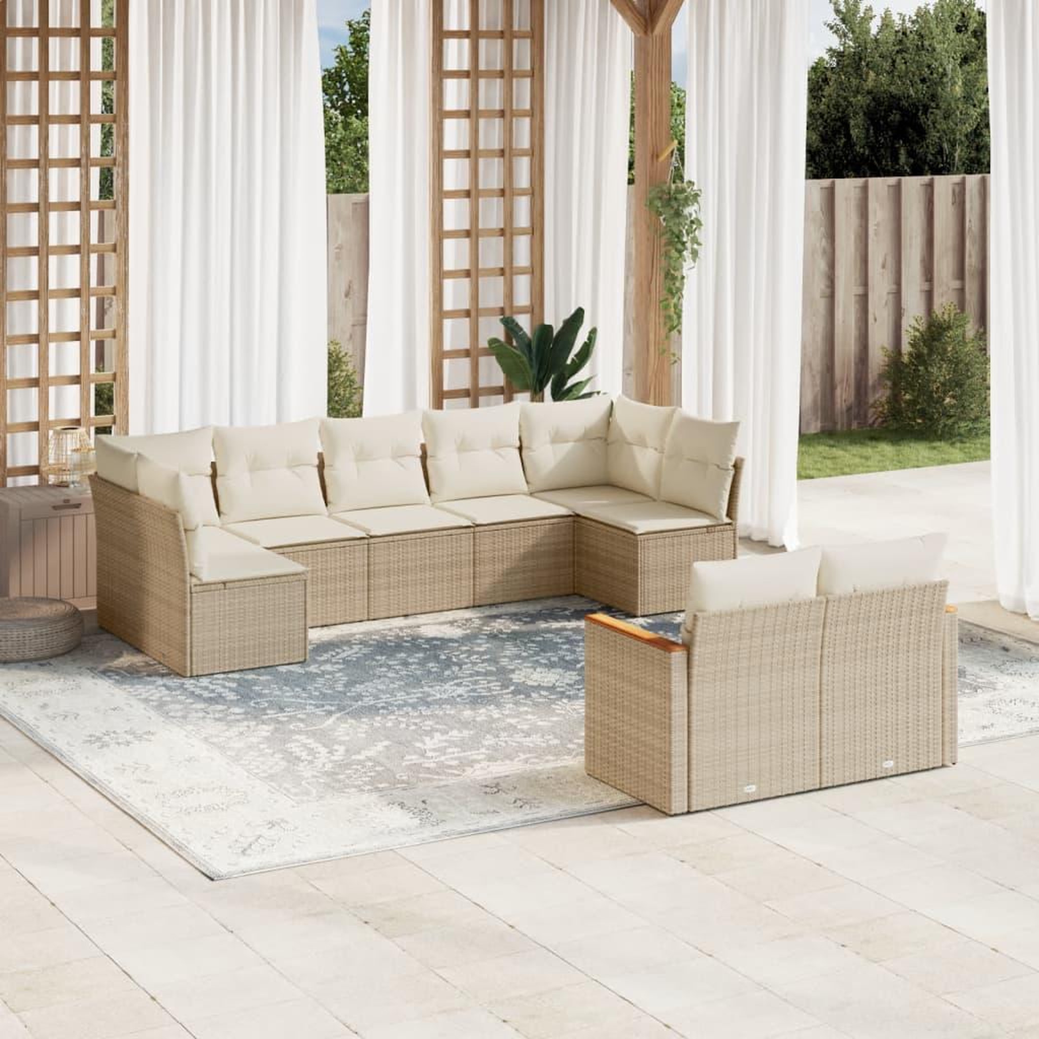 VIDAXL Salon de jardin avec coussins 9 pcs beige resine tressee