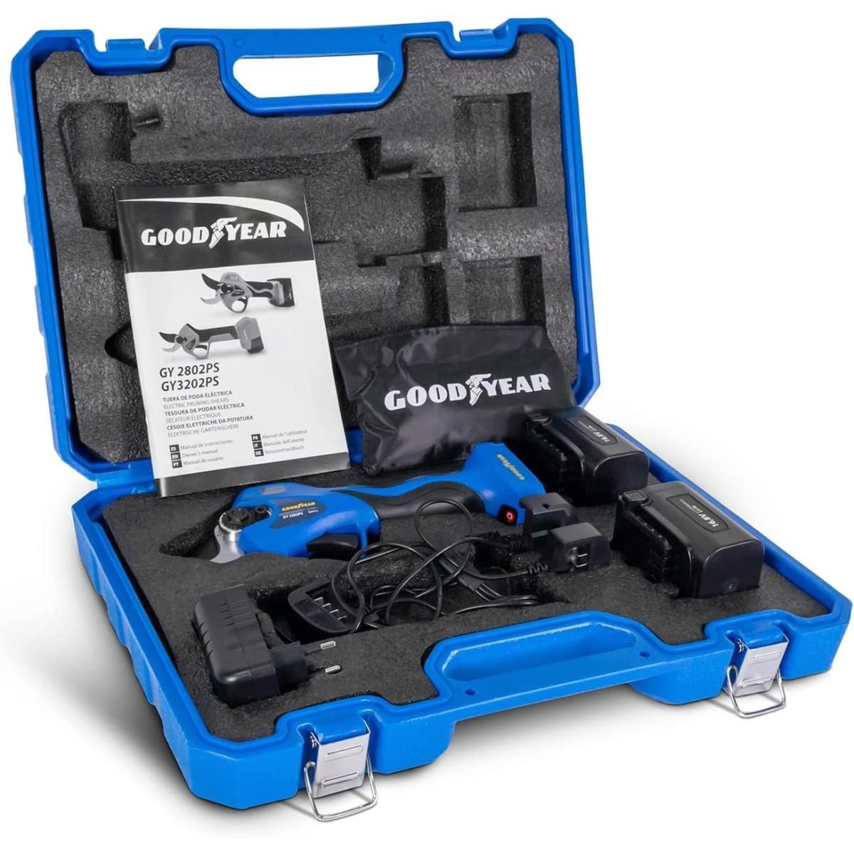 GOODYEAR Sécateur électrique Professionnel 16,8V + 2 Batteries Lithium 2Ah Ø Coupe 32 mm Moteur Brushless GOODYEAR