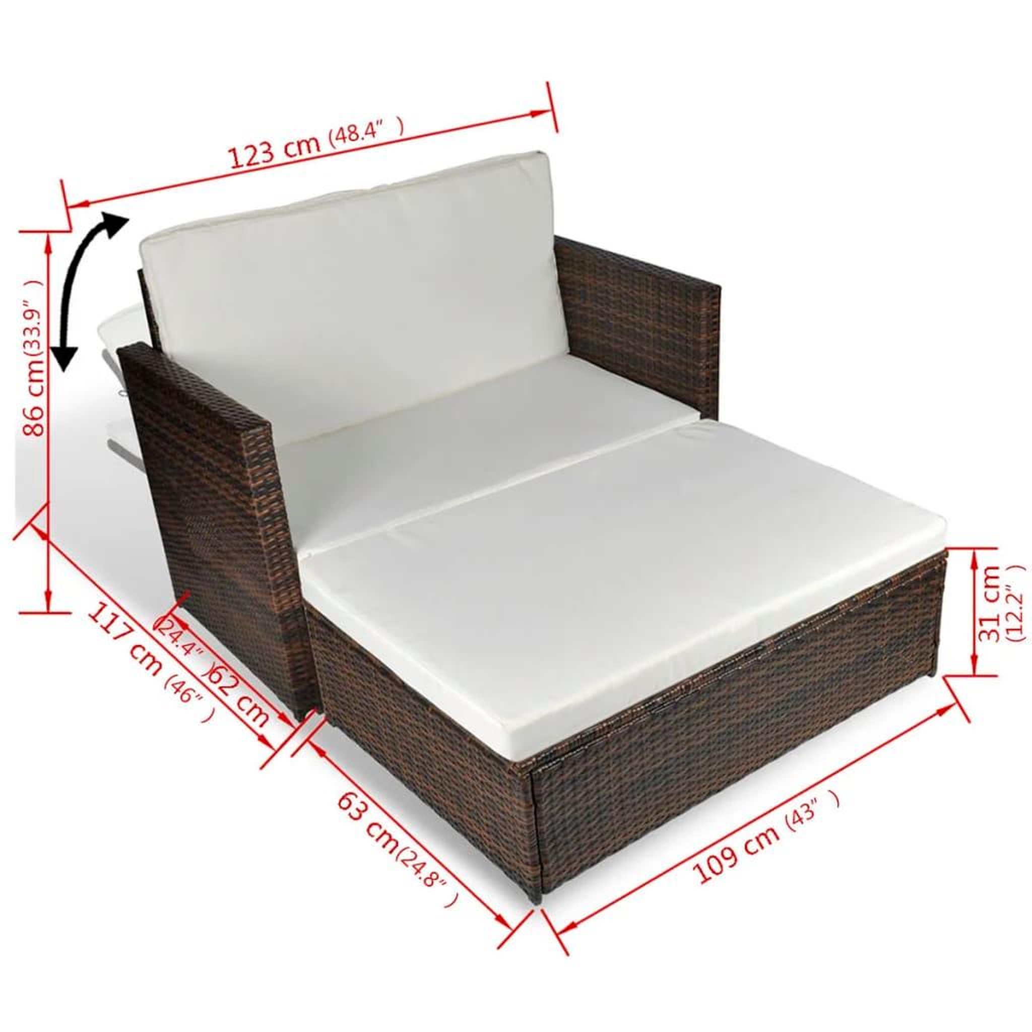 Voir la diapositive 6 : VIDAXL Canape de jardin Resine tressee Marron