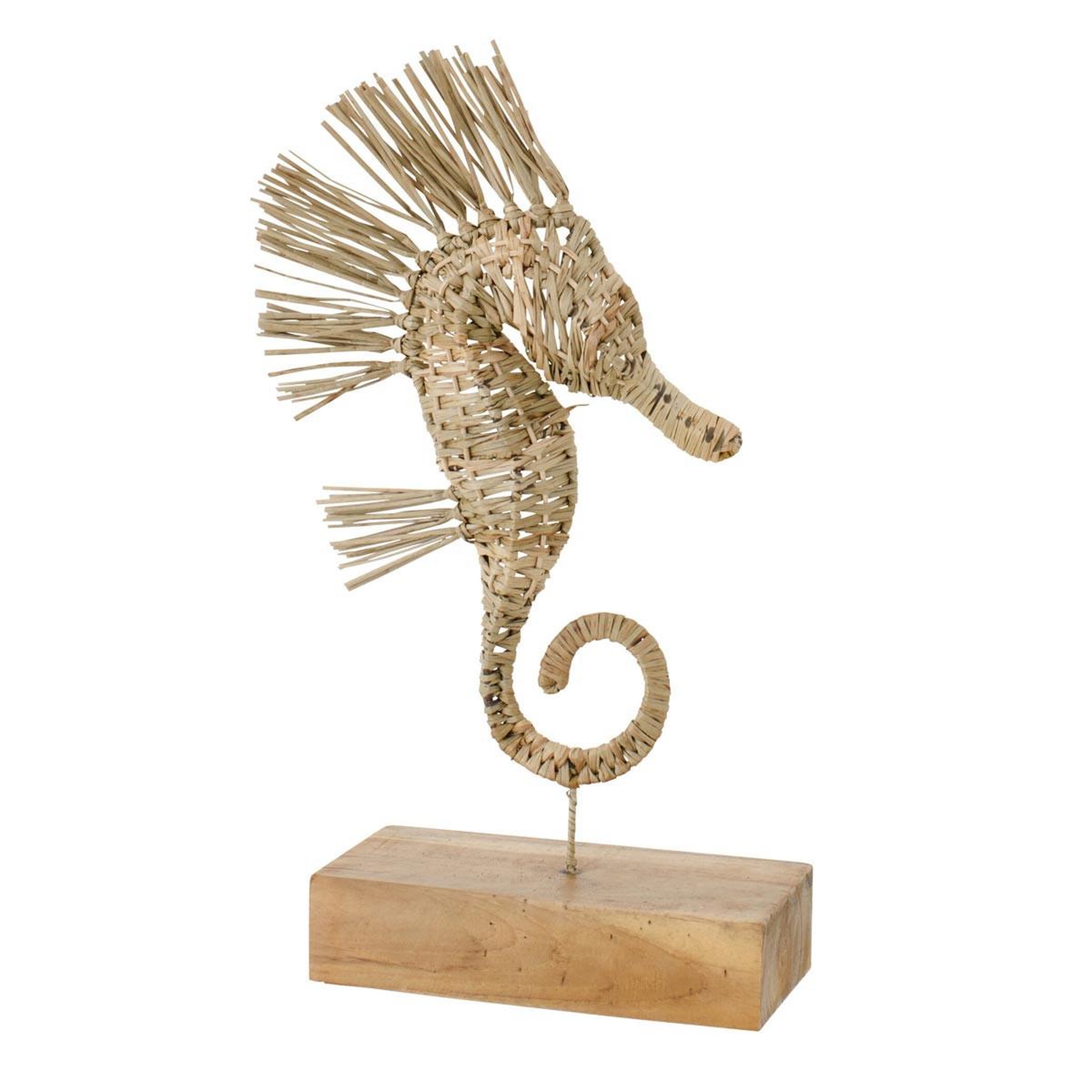 J-LINE Statue hippocampe herbe  nut  53cm naturel