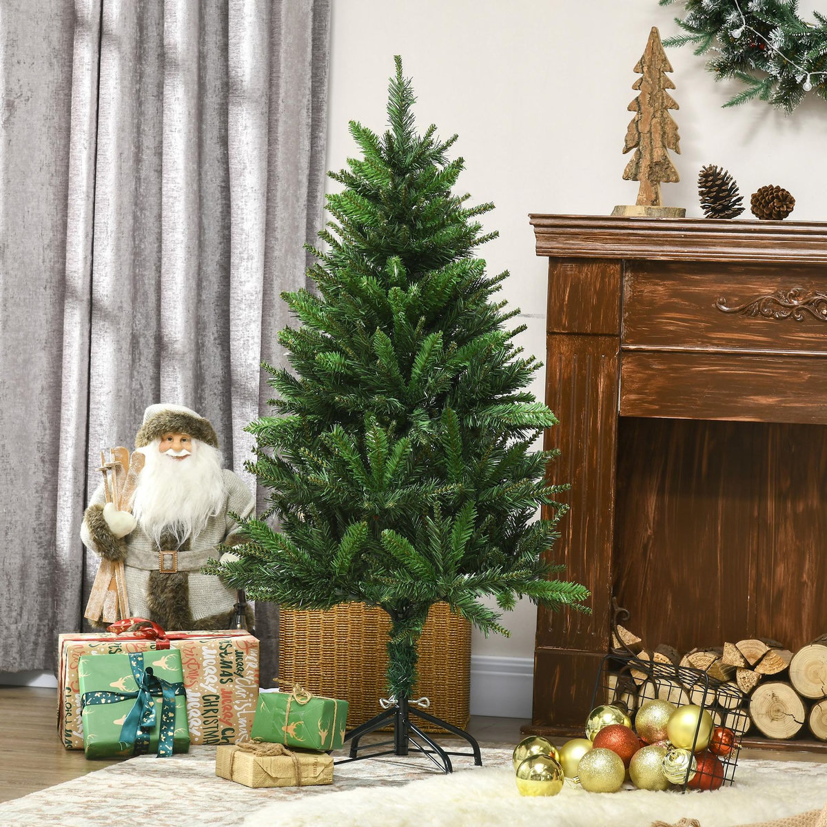 HOMCOM Sapin de Noël artificiel avec 310 branches, support en acier, arbre de Noël artificiel avec socle pliable en acier, hauteur 120 cm, vert