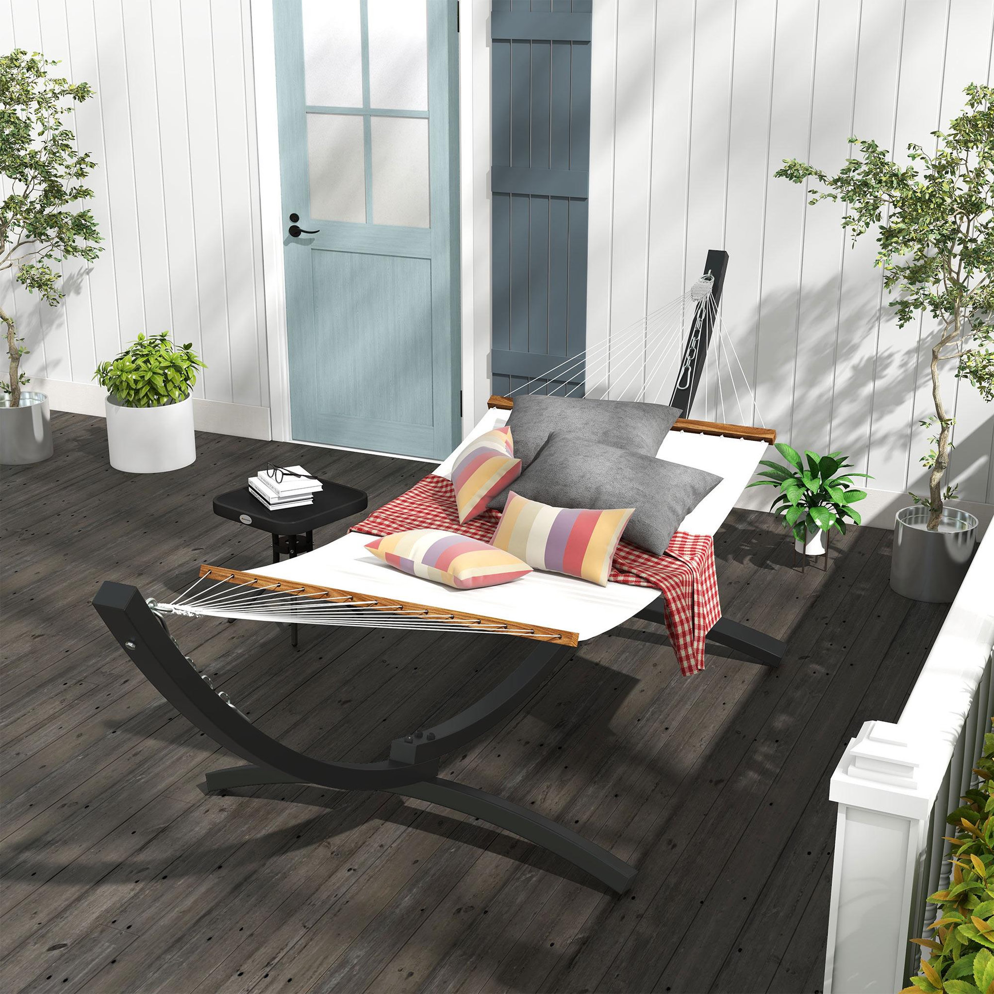 Voir la diapositive 2 : OUTSUNNY Support pied de hamac structure robuste - L. 360 cm pour hamacs L. 270-330 cm - métal époxy gris