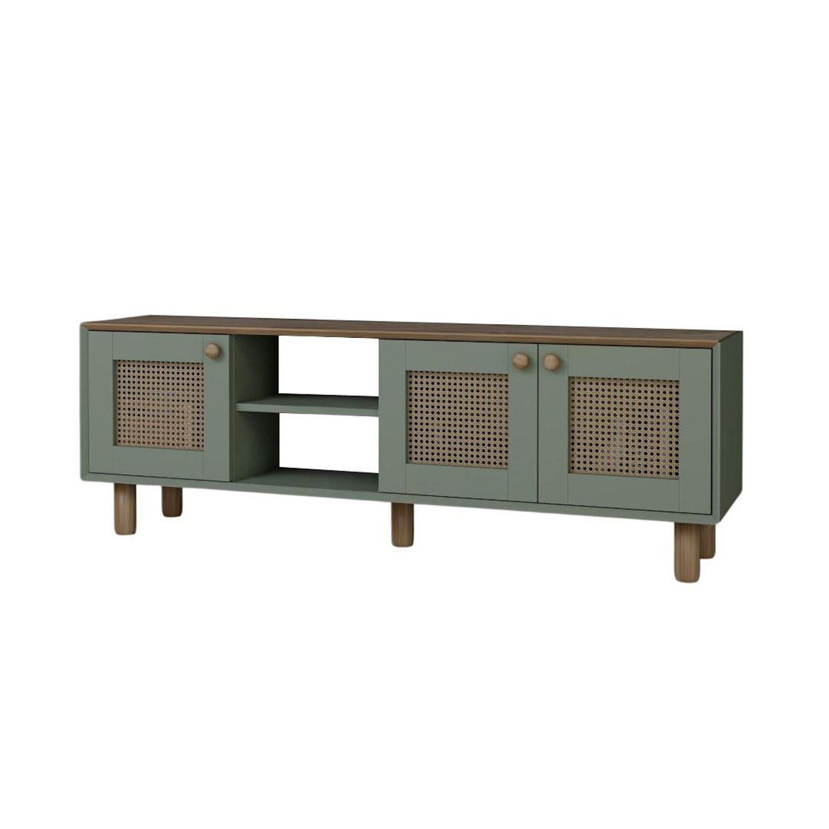 Habitat et Jardin Meuble TV en bois et cannage  Bohemian  - 160 x 40 x 56 cm - Vert