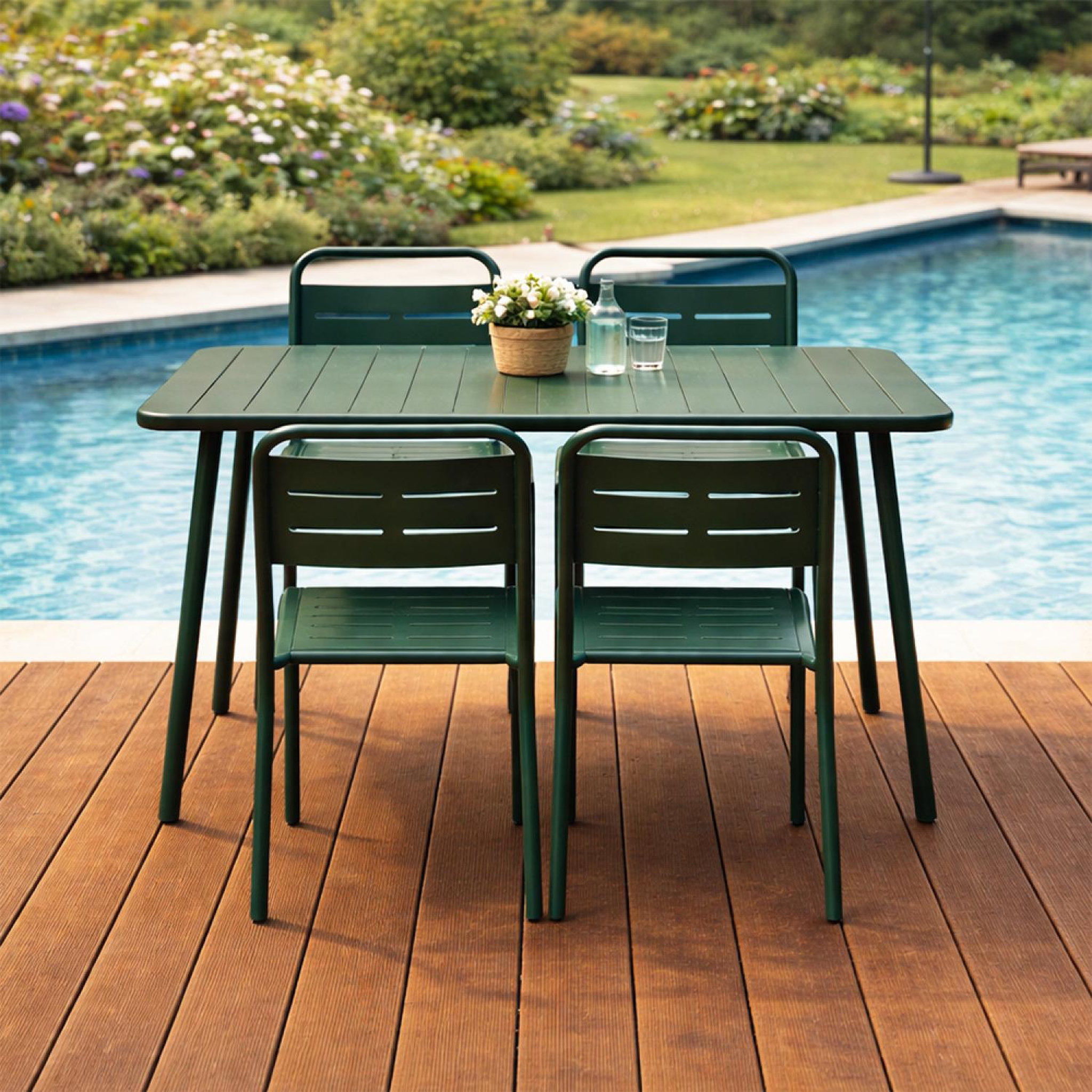 Voir la diapositive 5 : CONCEPT USINE Ensemble table de jardin 120 cm et 4 chaises vert bergame