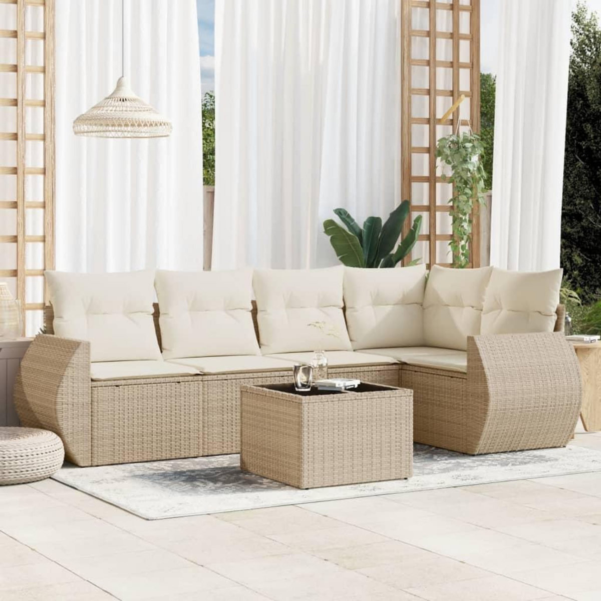 VIDAXL Salon de jardin avec coussins 6 pcs beige resine tressee
