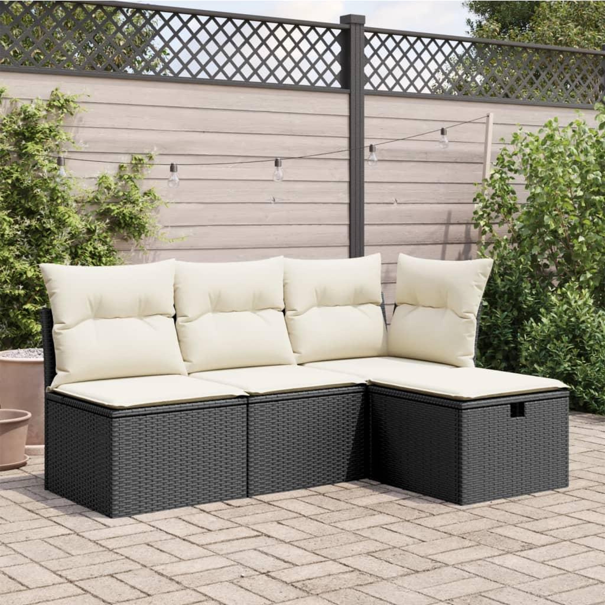 Voir la diapositive 3 : VIDAXL Tabouret de jardin avec coussin noir 55x55x37 cm resine tressee