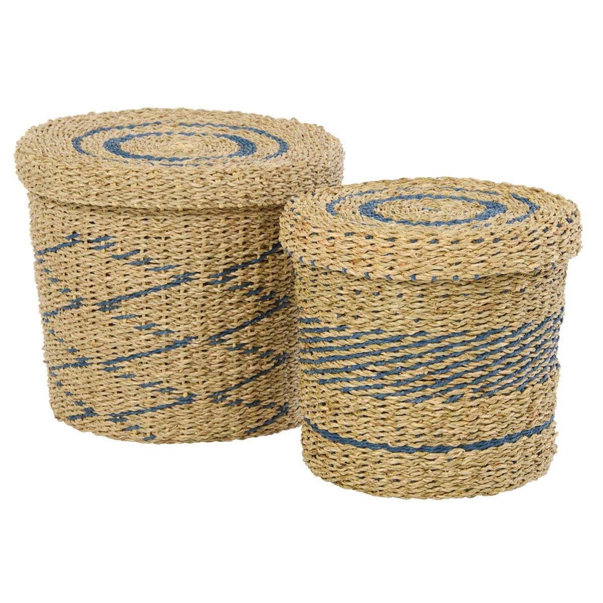 Paris Prix Lot de 2 Paniers de Rangement  Seann  32cm Naturel & Bleu