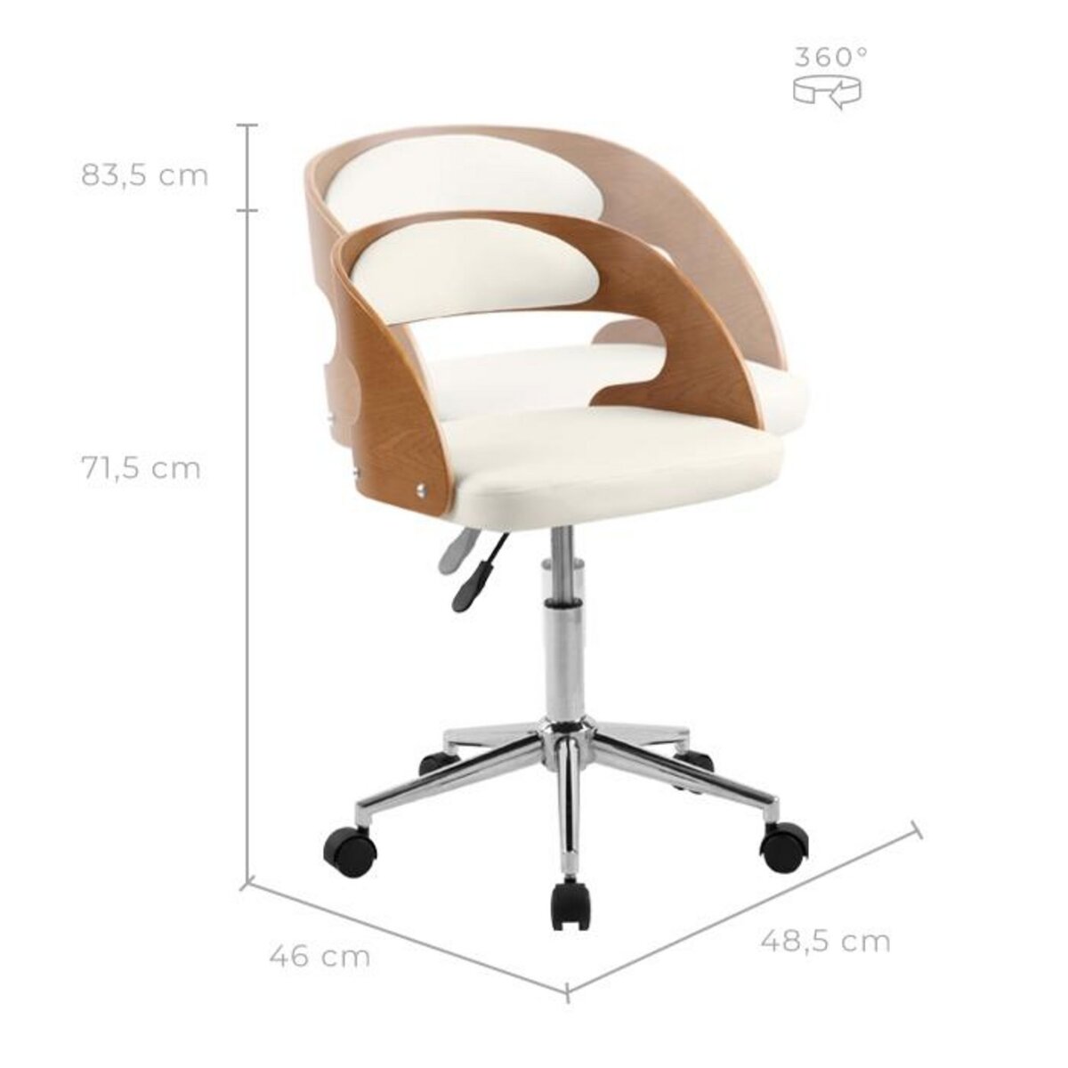 Rendez vous déco Chaise de bureau pivotante en bois et PU blanc - Louis