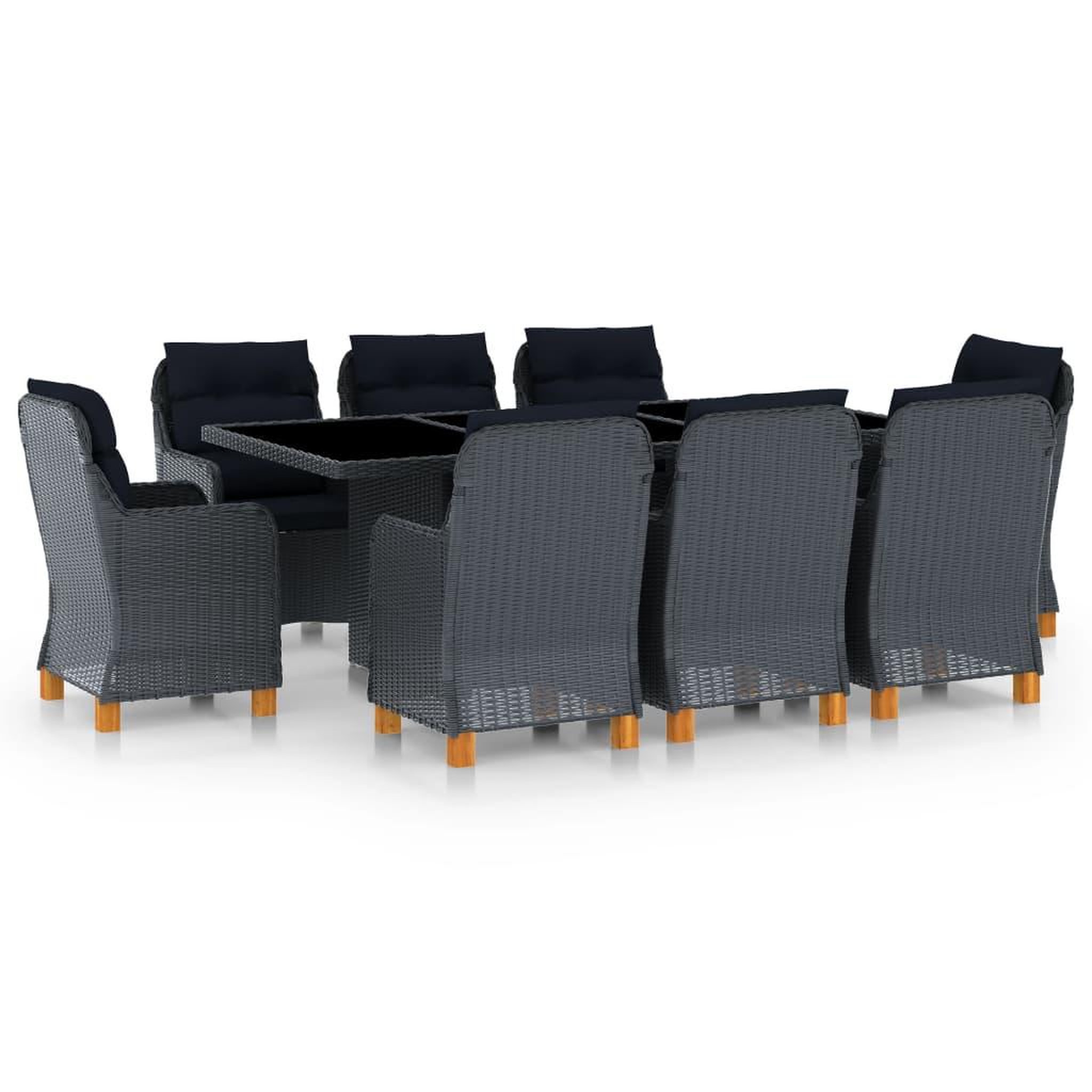 Voir la diapositive 1 : VIDAXL Mobilier a dîner 9 pcs avec coussins Resine tressee Gris fonce