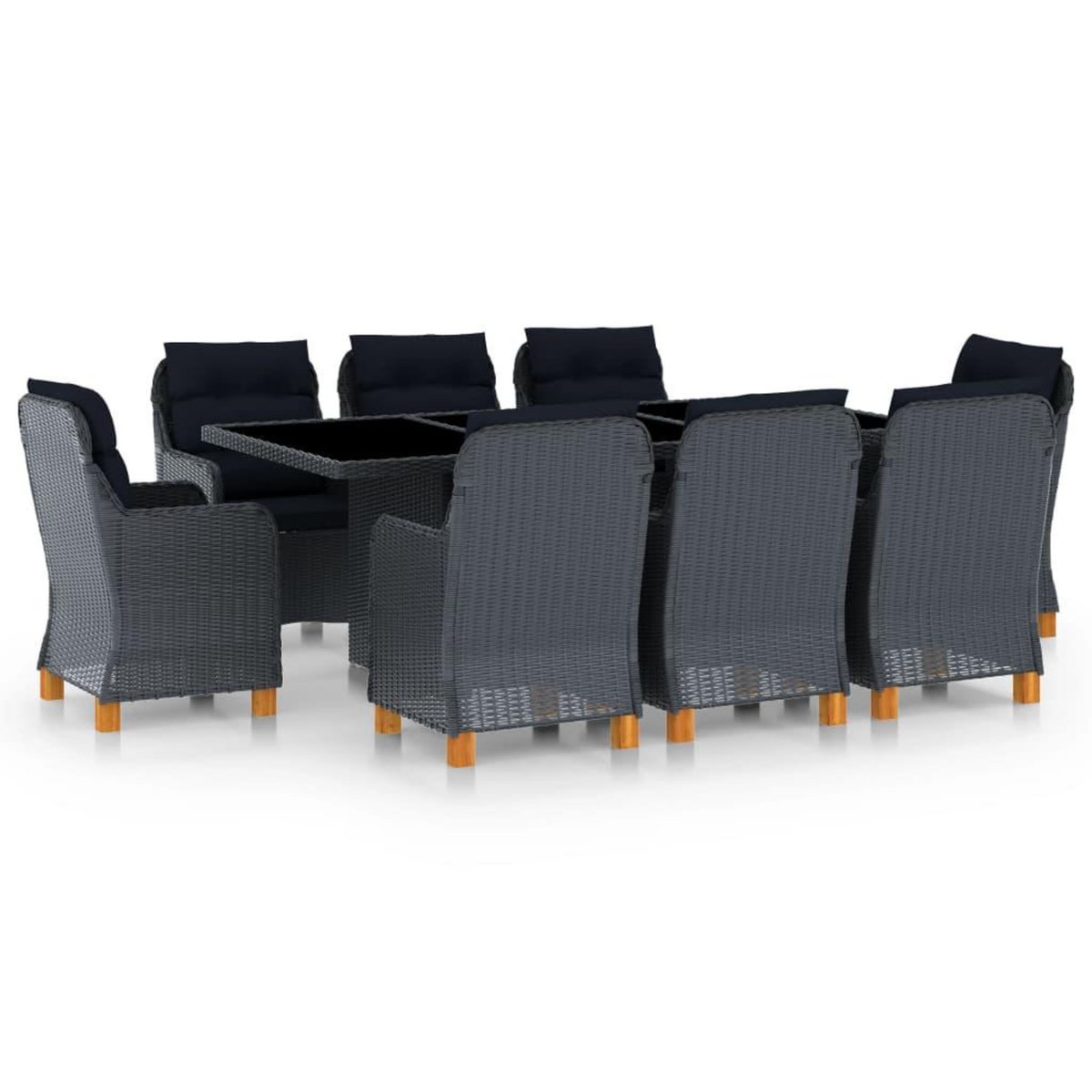 VIDAXL Mobilier a dîner 9 pcs avec coussins Resine tressee Gris fonce