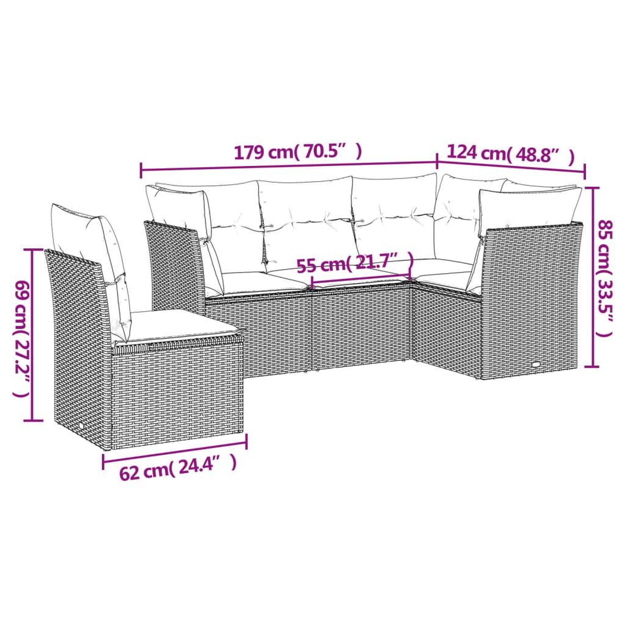 Voir la diapositive 3 : VIDAXL Salon de jardin 5 pcs avec coussins gris resine tressee