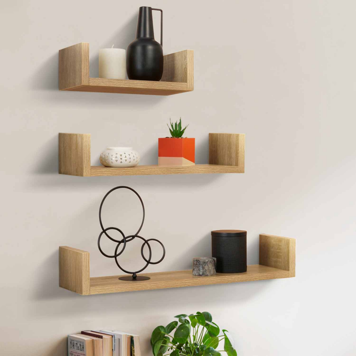 ID MARKET Lot de 3 étagères murales façon hêtre 60/45/30 cm