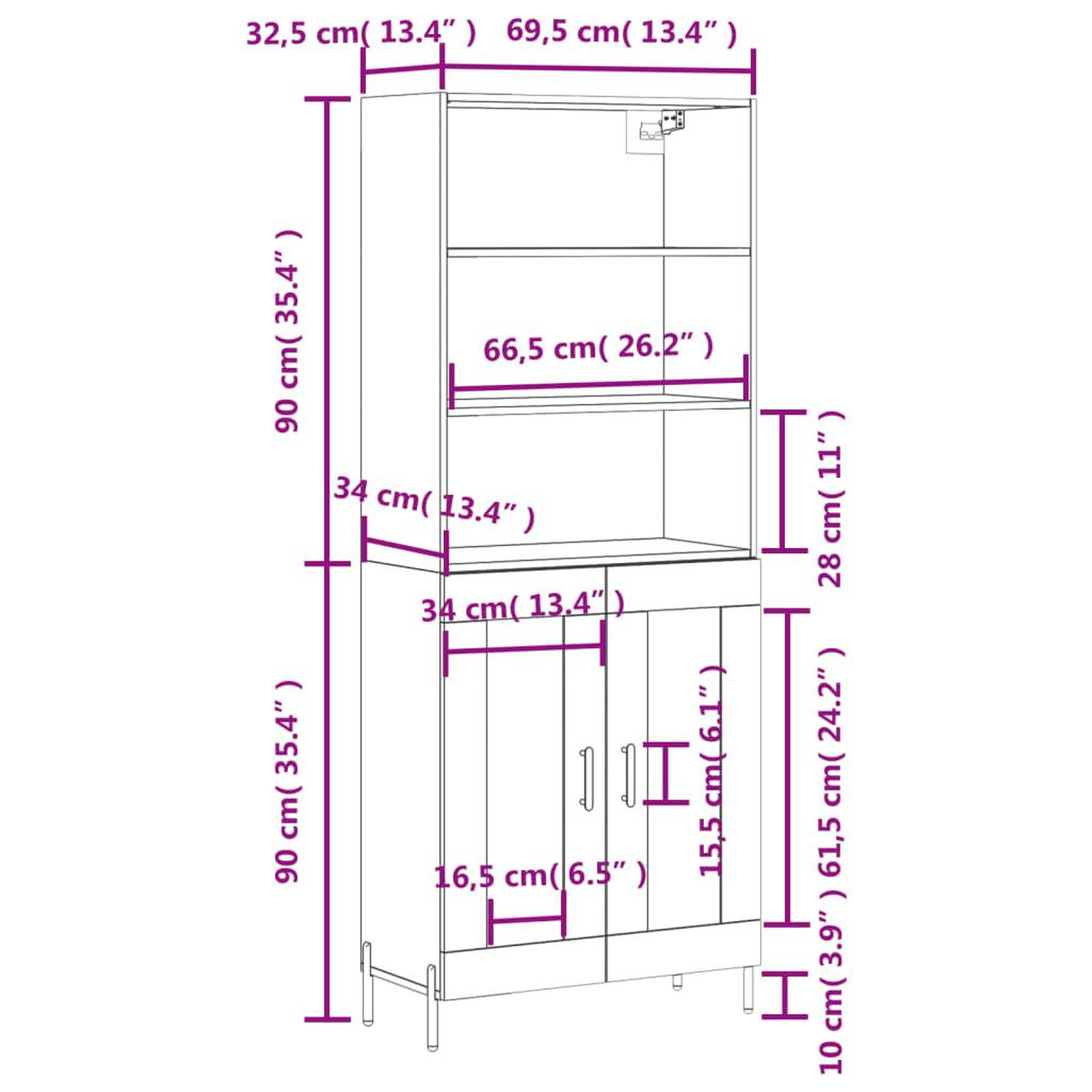 Voir la diapositive 6 : VIDAXL Buffet haut Blanc 69,5x34x180 cm Bois d'ingenierie