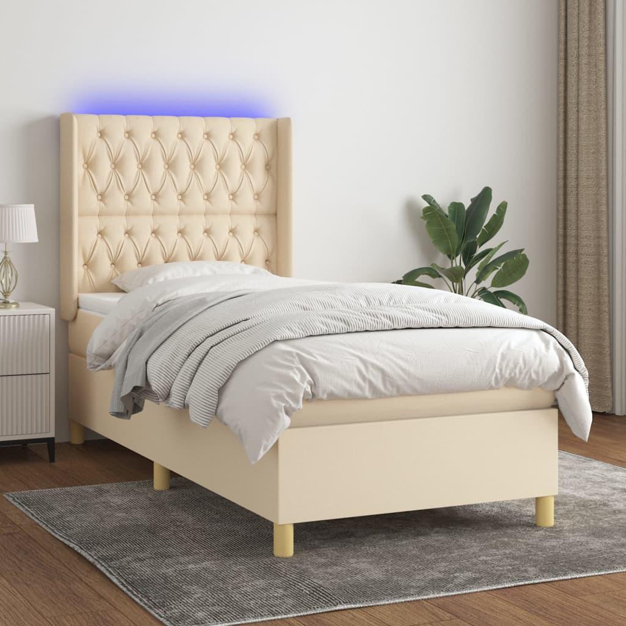 Voir la diapositive 1 : VIDAXL Sommier a lattes de lit matelas et LED Creme 80x200cm Tissu