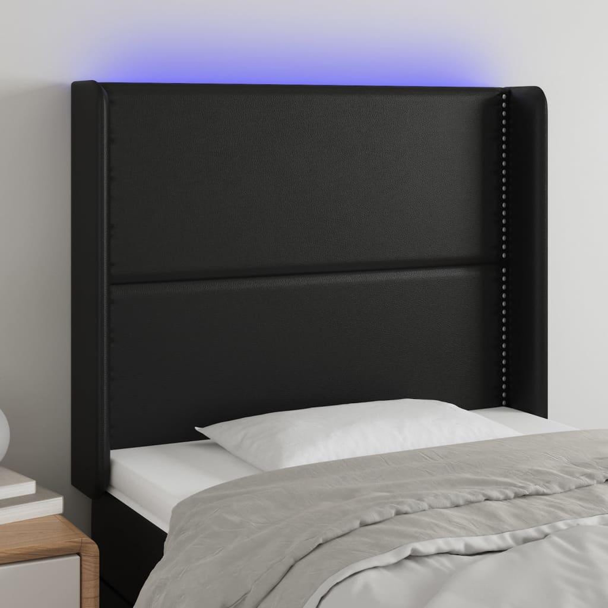 Voir la diapositive 1 : VIDAXL Tete de lit a LED Noir 103x16x118/128 cm Similicuir