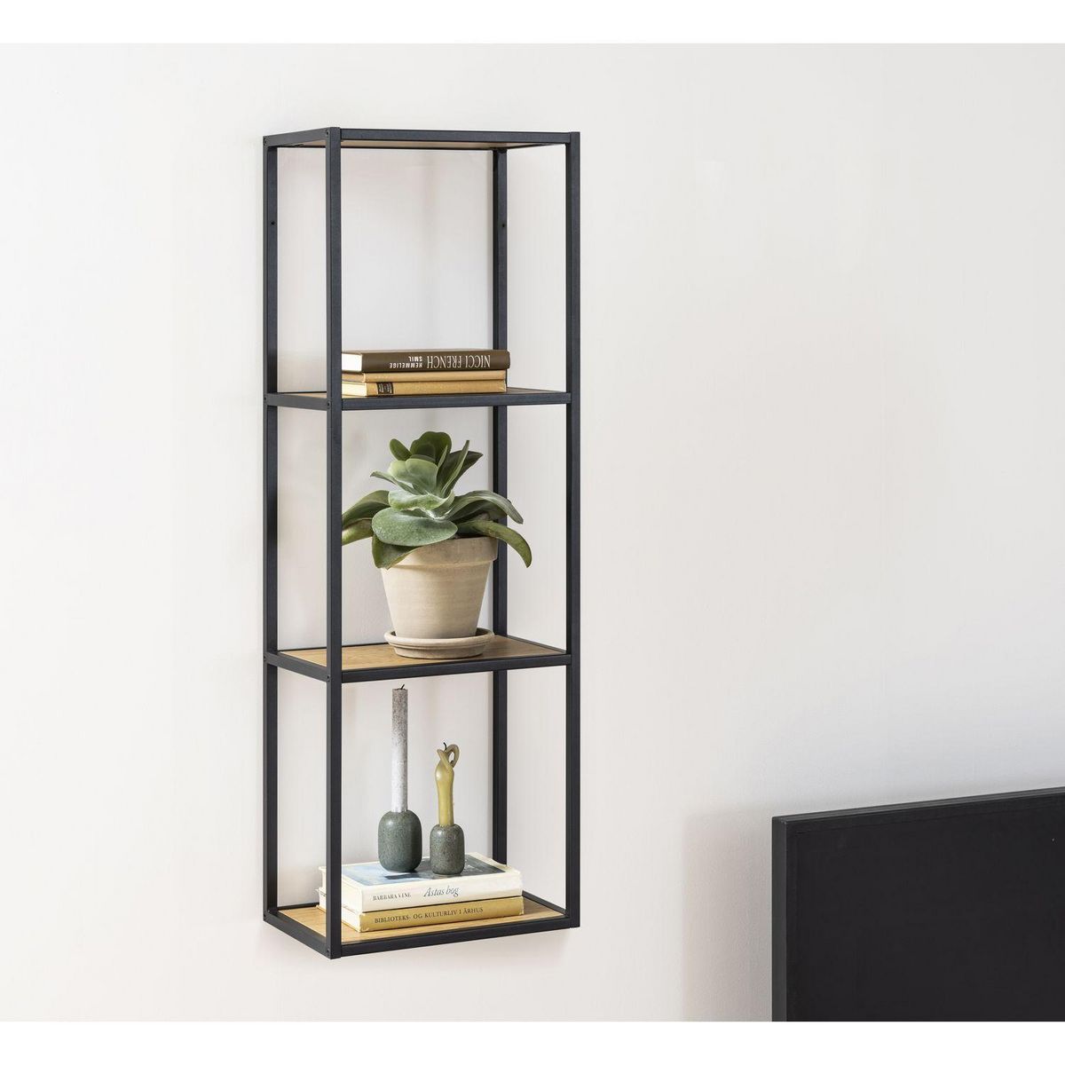 TOILINUX Etagère ajourée sur 3 niveaux en MDF et métal - Noir et Beige