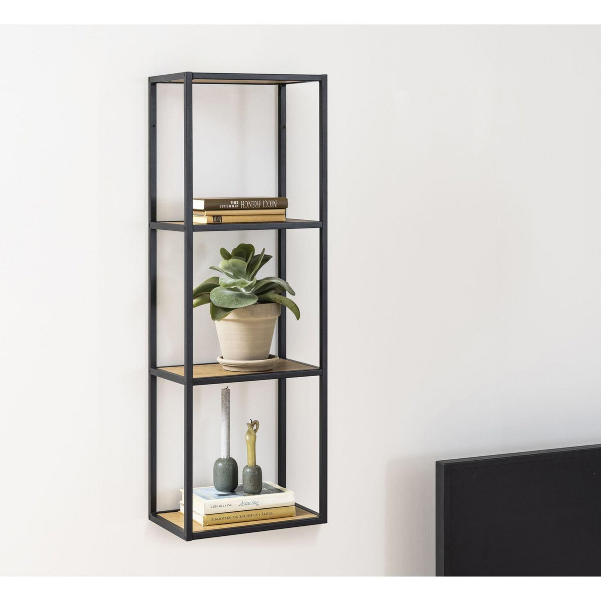 TOILINUX Etagère ajourée sur 3 niveaux en MDF et métal - Noir et Beige