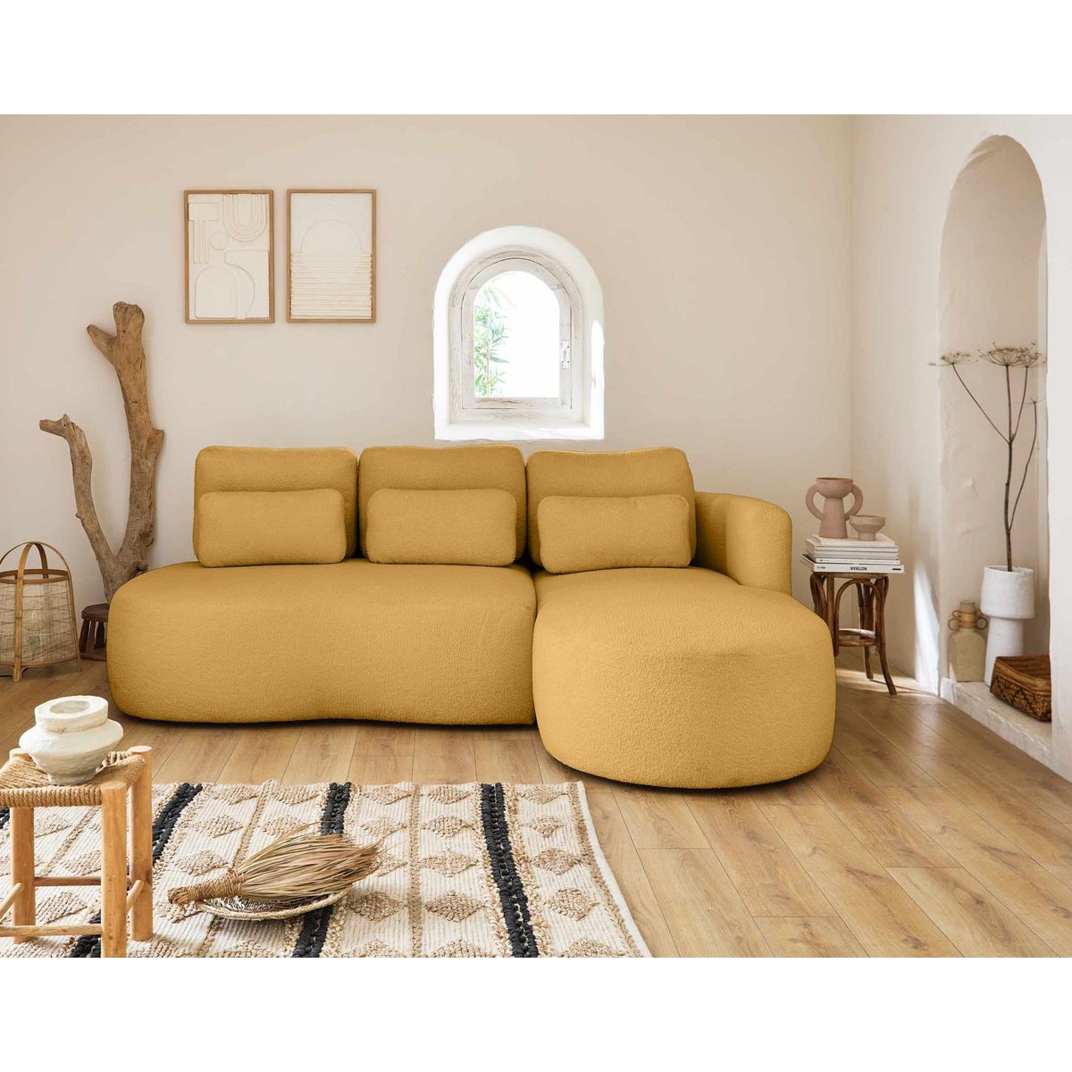 LISA DESIGN Mahina - canapé d'angle droit - 4 places - convertible avec coffre - en tissu bouclette