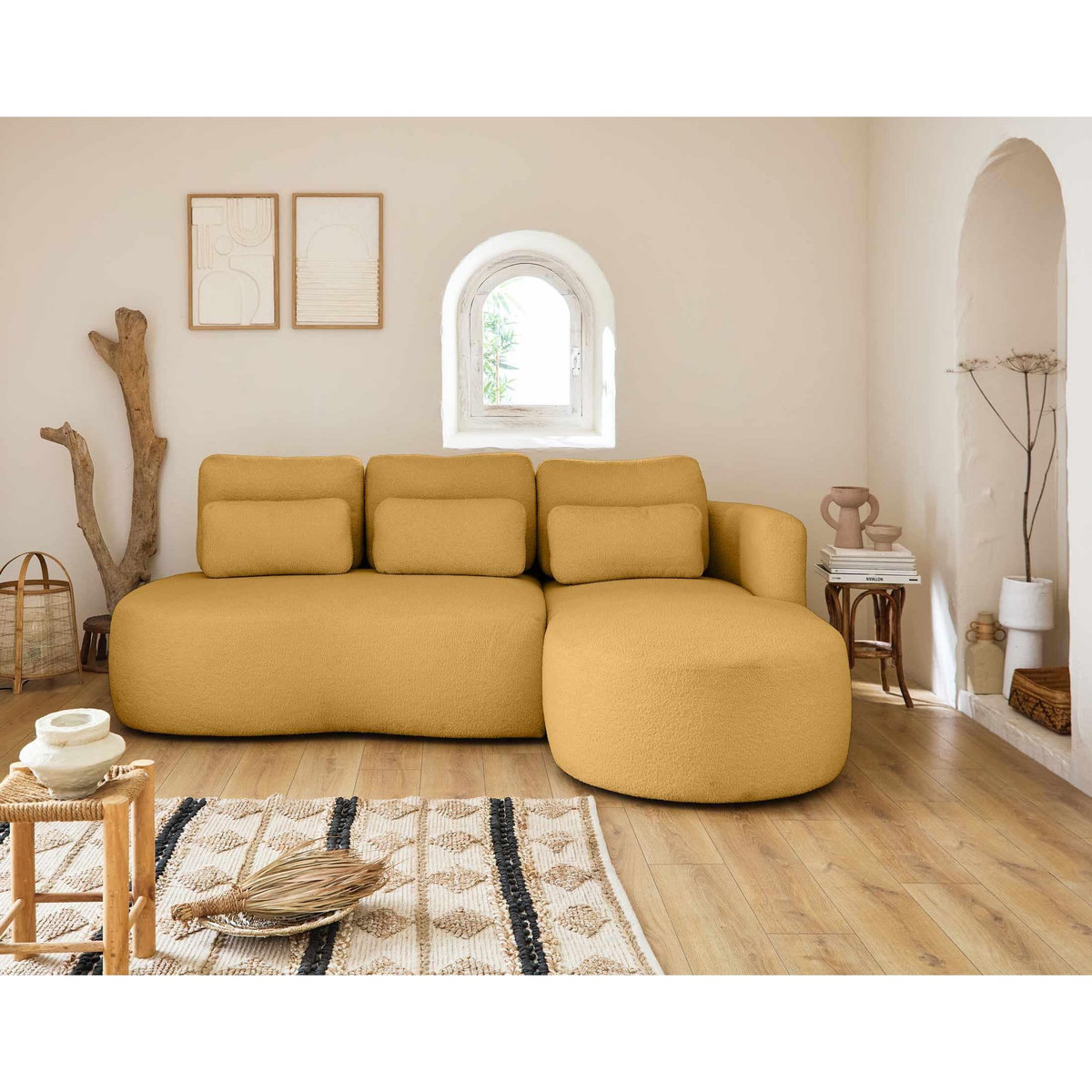 LISA DESIGN Mahina - canapé d'angle droit - 4 places - convertible avec coffre - en tissu bouclette