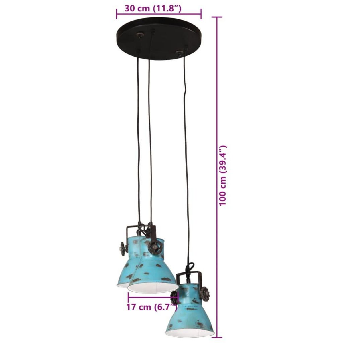 VIDAXL Lampe suspendue 25 W bleu delave 30x30x100 cm E27