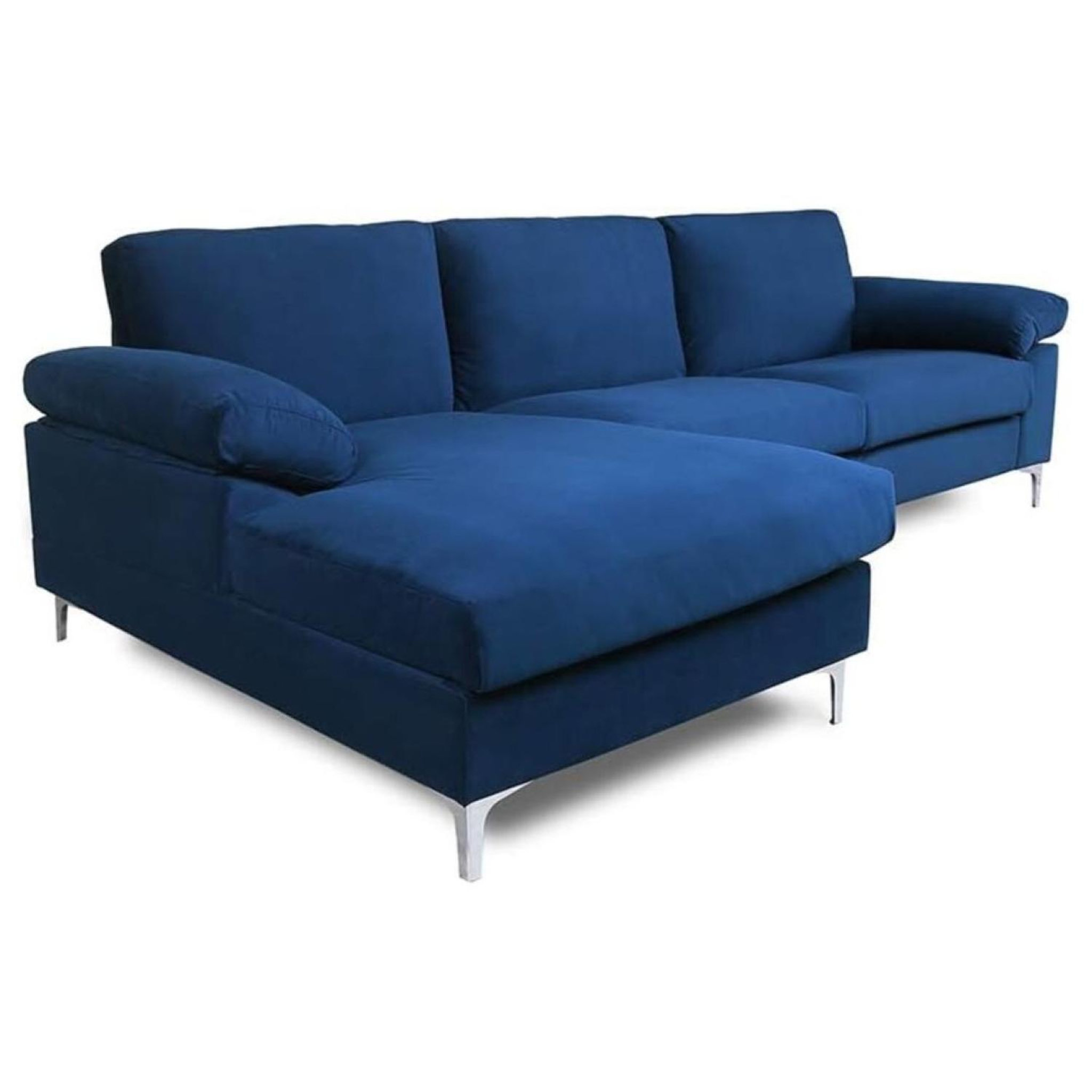 CONCEPT USINE Canapé d'angle gauche 4-5 places en velours bleu GALWAY