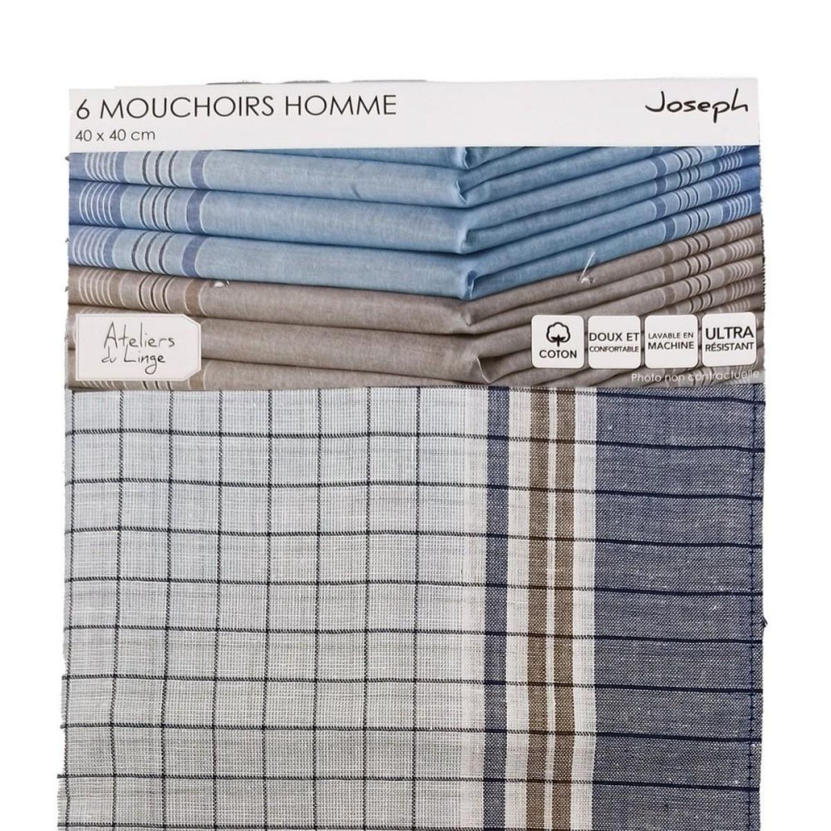 ATELIER DU COTON Lot de 6 mouchoirs homme Joseph 40x40 cm 100% coton