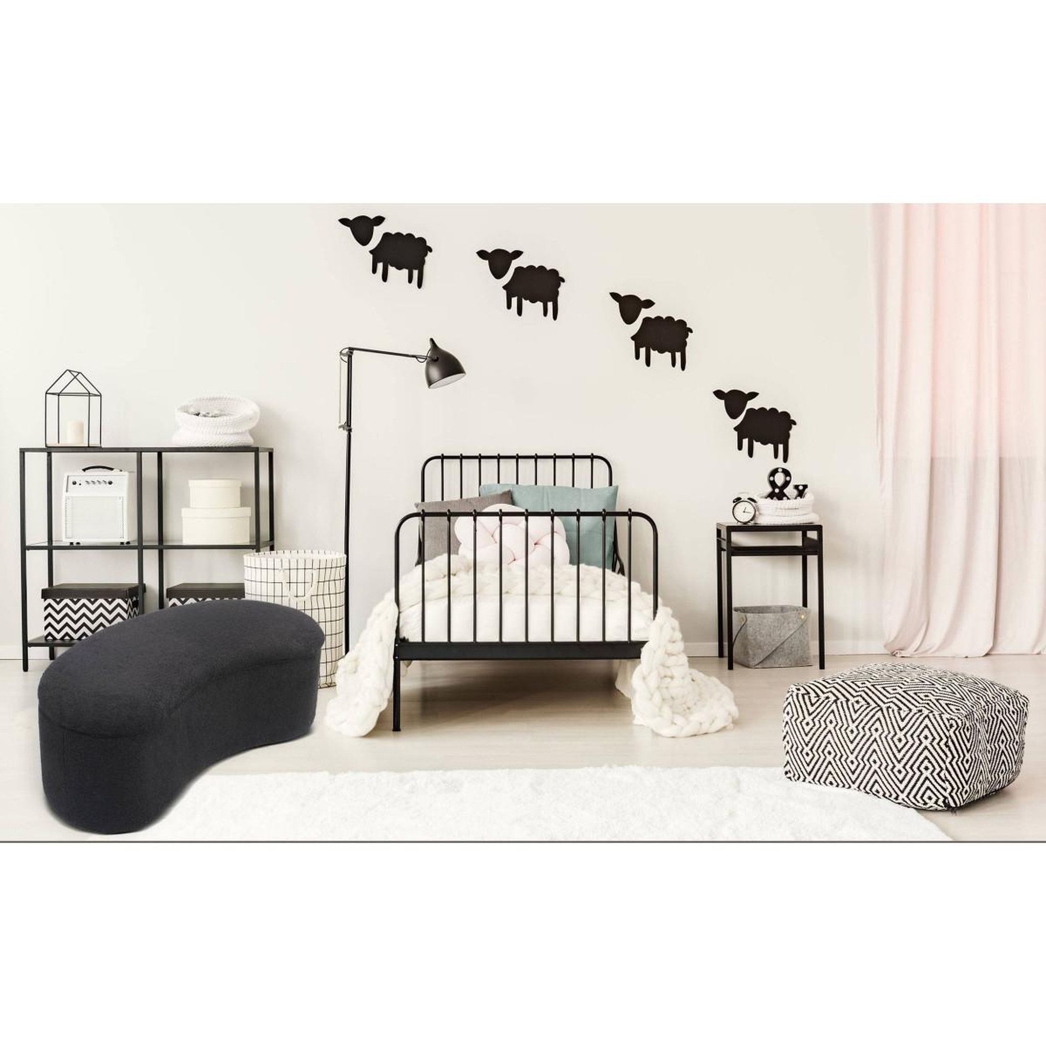 Voir la diapositive 5 : Paris Prix Banquette & Coffre Bouclette  Courbe  120cm Noir