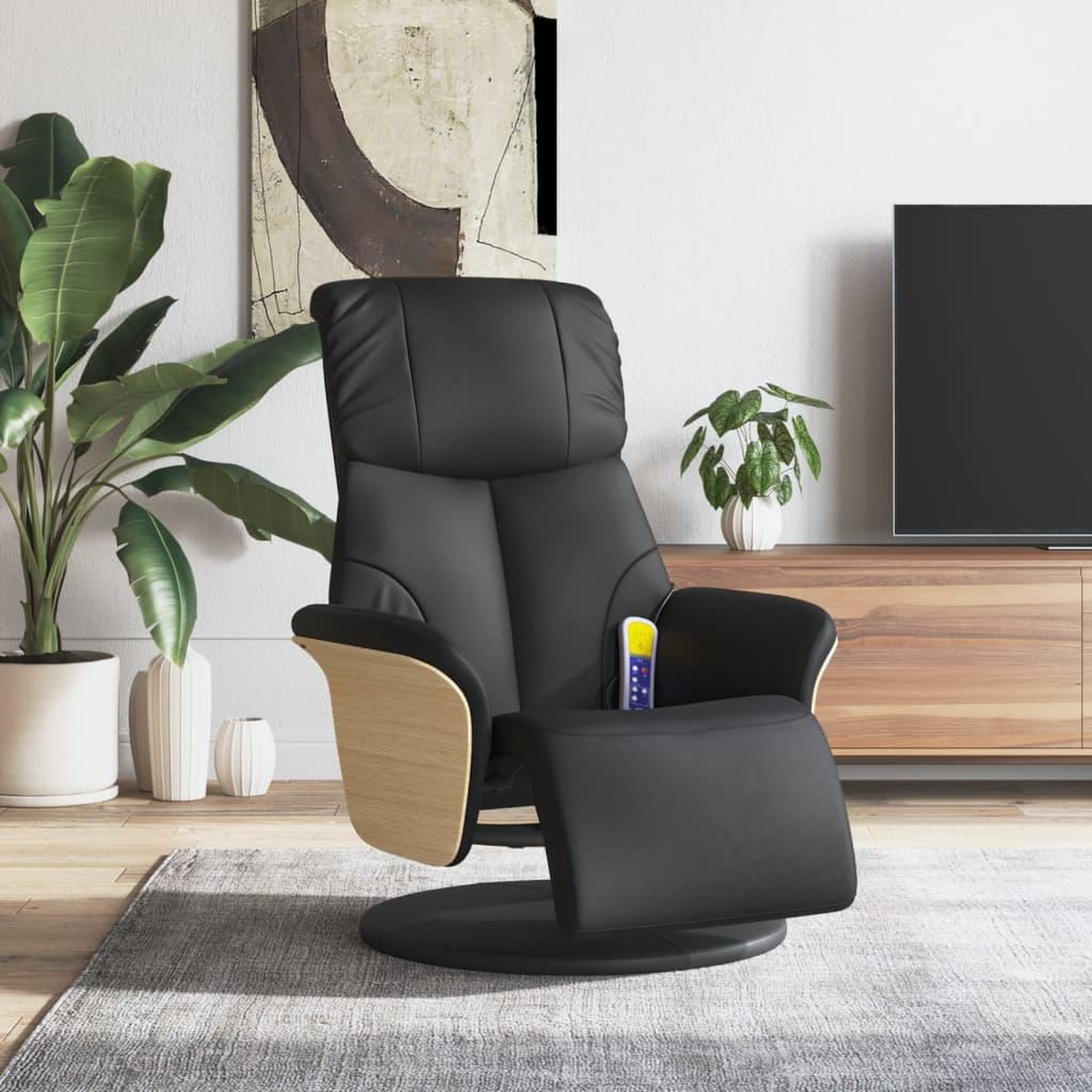 VIDAXL Fauteuil inclinable de massage repose-pieds noir similicuir