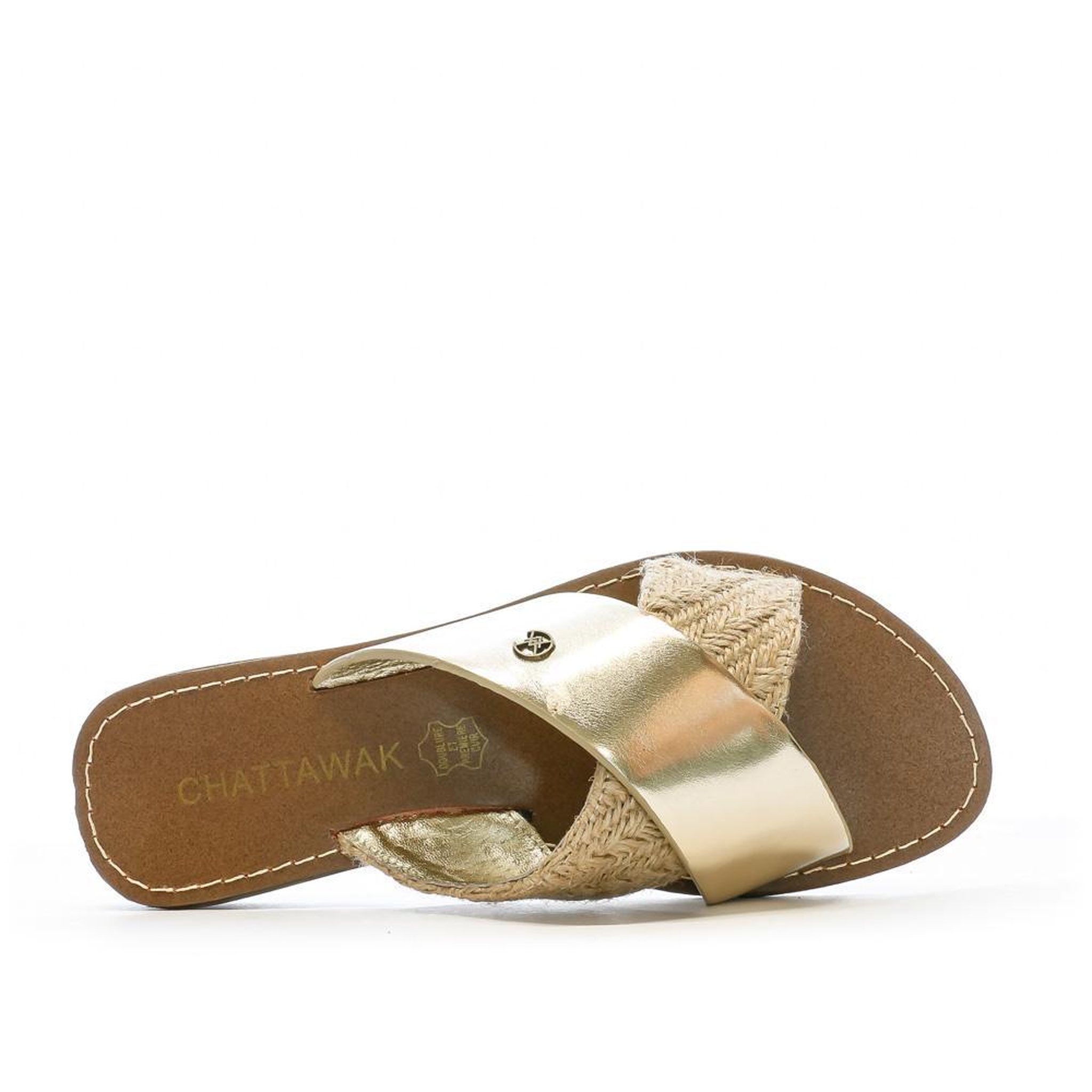 Voir la diapositive 4 : CHATTAWAK Claquettes Croisées Dorées Femme Chattawak Brana
